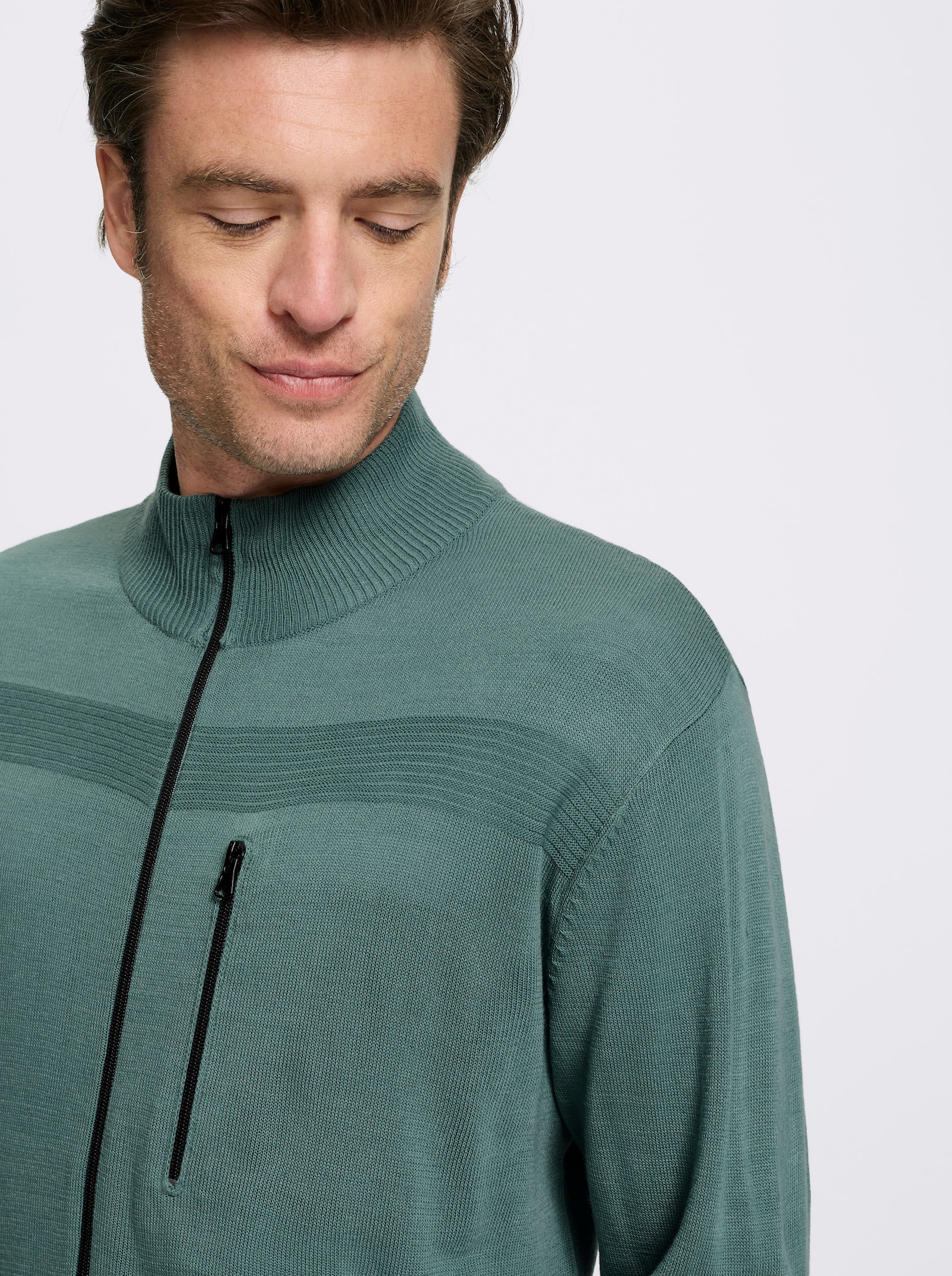 Catamaran Strickjacke mit Reißverschluss-Brusttasche - jade