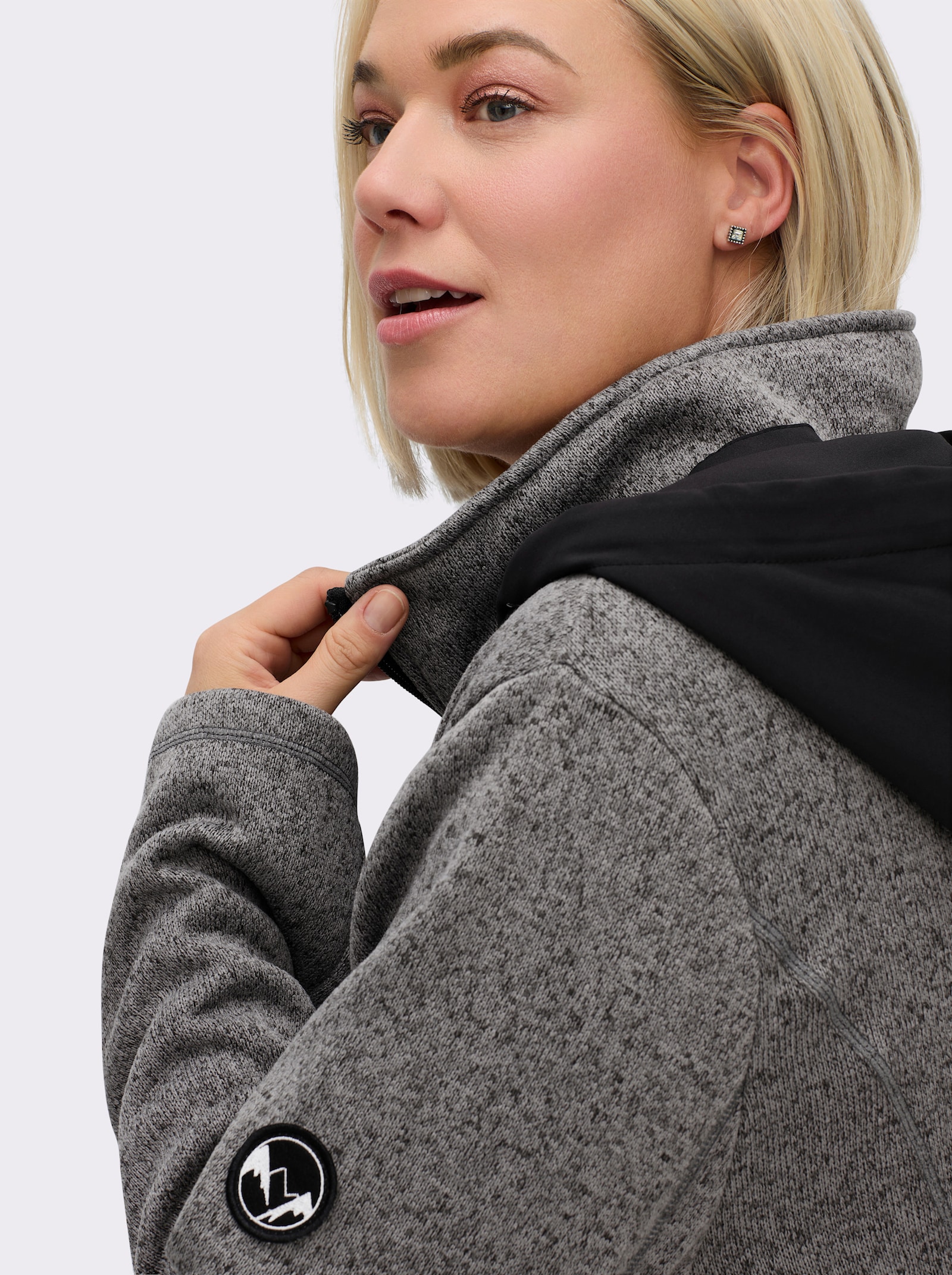 sheego Strickfleecejacke mit Kapuze - anthrazit-meliert