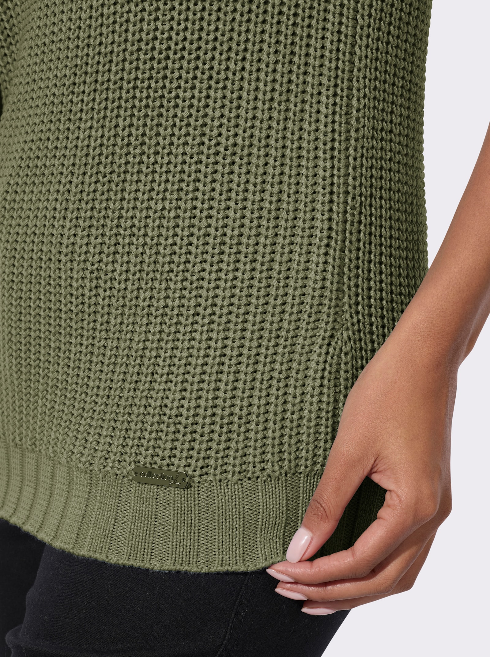  Kurzarmpullover mit Strickmuster - khaki