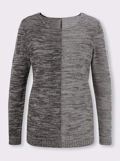 Langarm-Pullover im 2-farbigen Melange-Strick - graphit-hellgrau-meliert