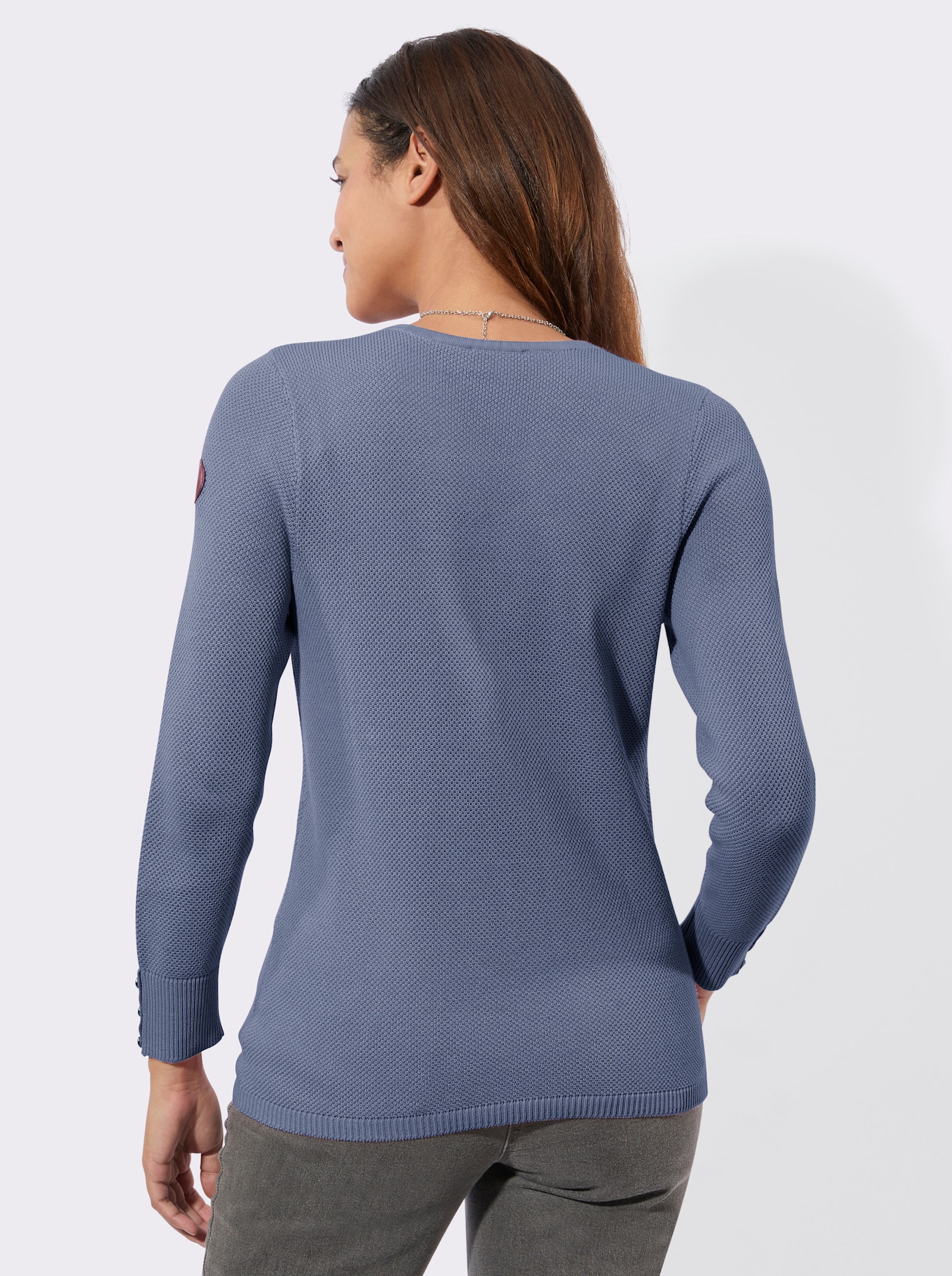 V-Ausschnitt-Pullover mit Rippbündchen - taubenblau