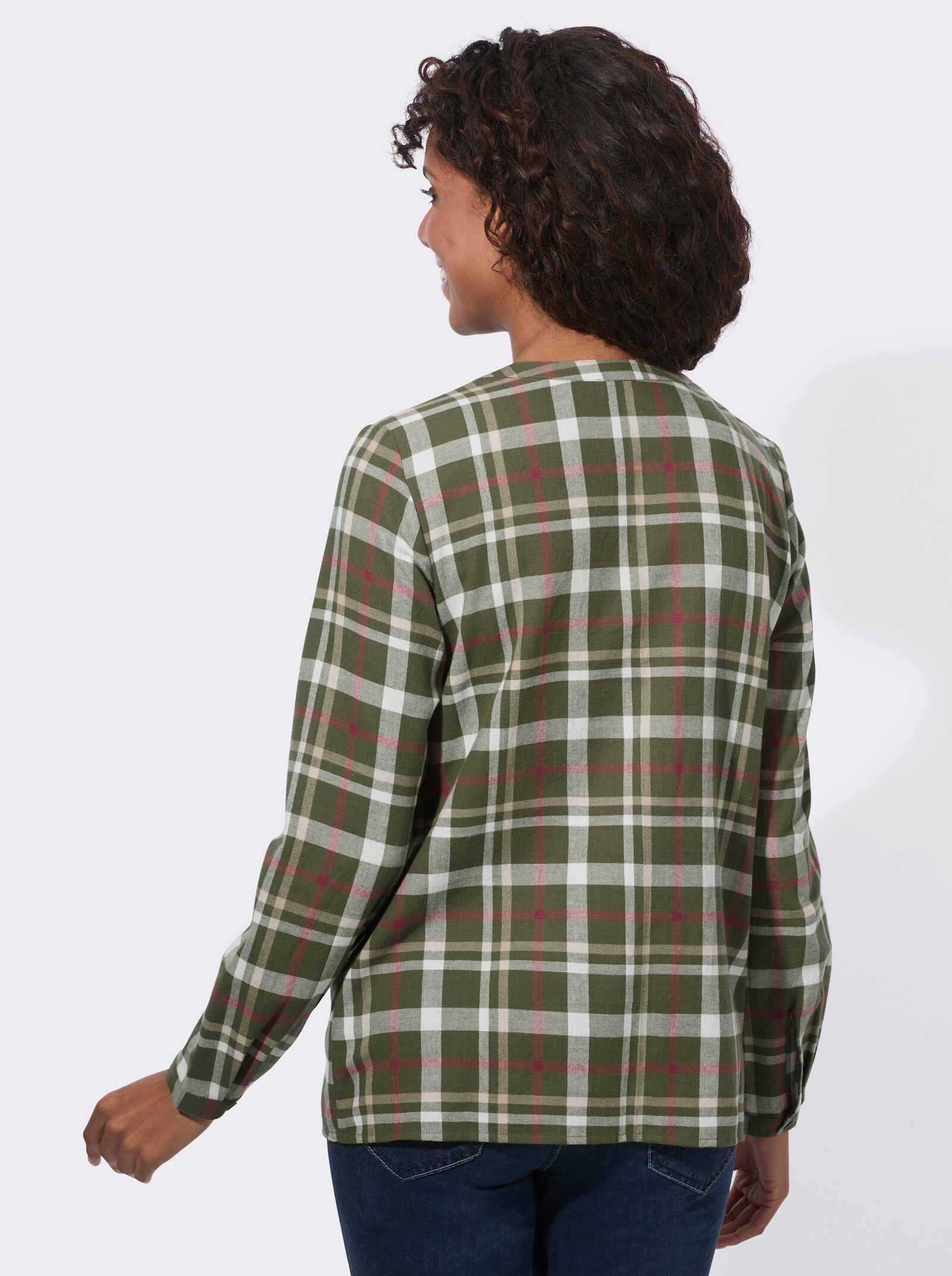 Flanellbluse aus reiner Baumwolle - oliv-rotbraun-kariert