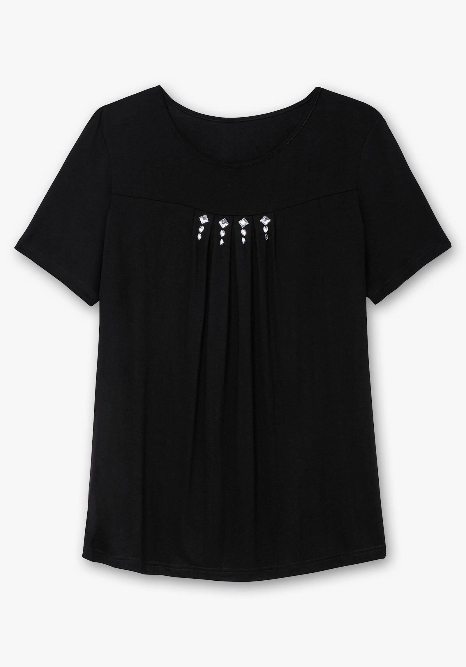 Kurzarmshirt mit Ziersteinchen, reine Viskose - schwarz