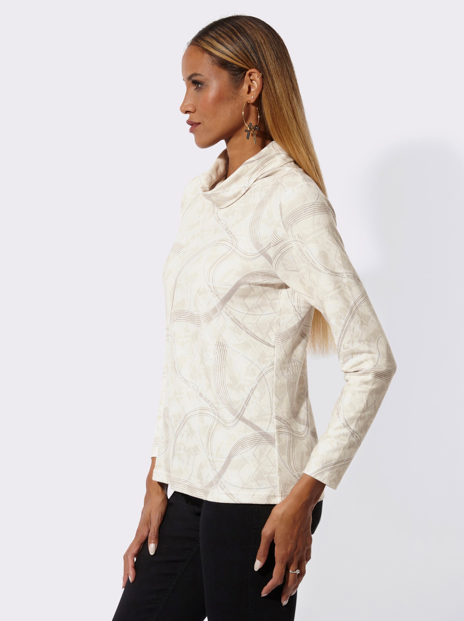 Rollkragenshirt mit grafischem Dessin - champagner-sand