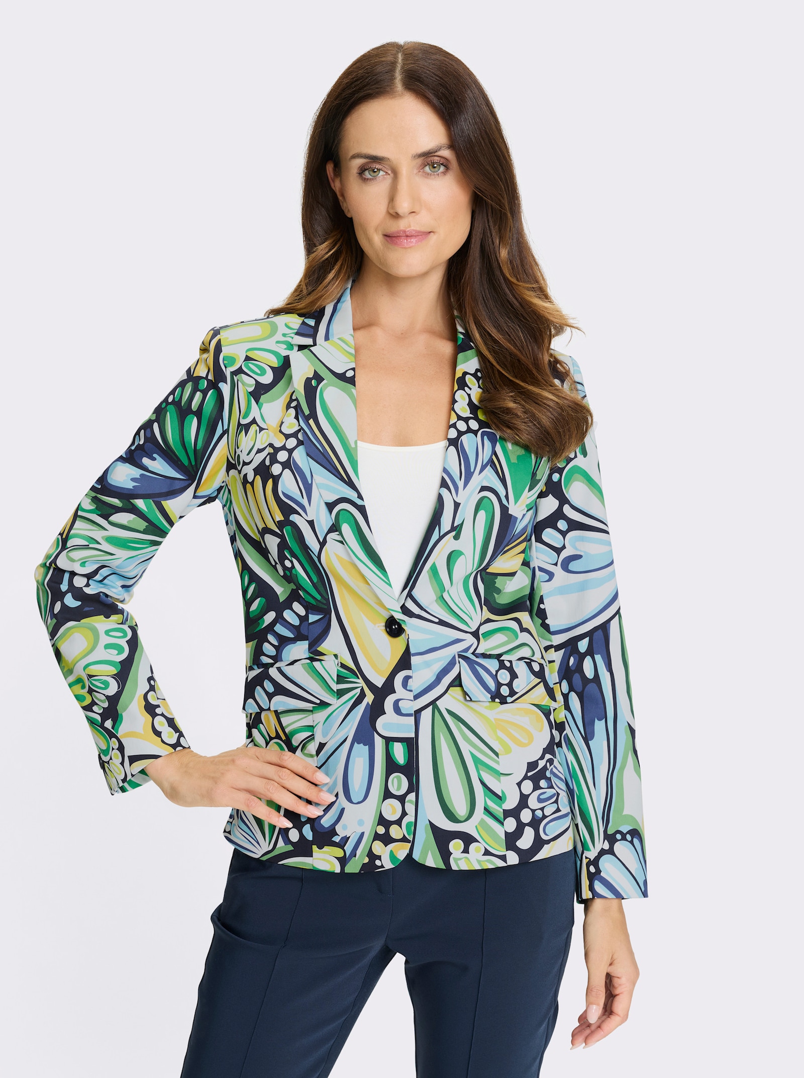 heine Blazer mit Druck-Dessin - grasgrün-ecru-bedruckt