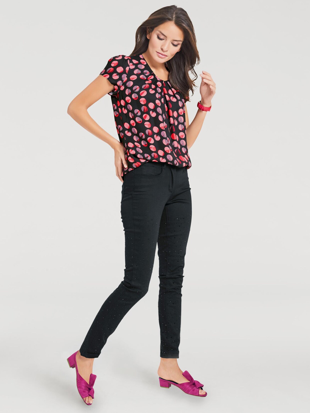Linea Tesini Druckbluse - schwarz-rosa