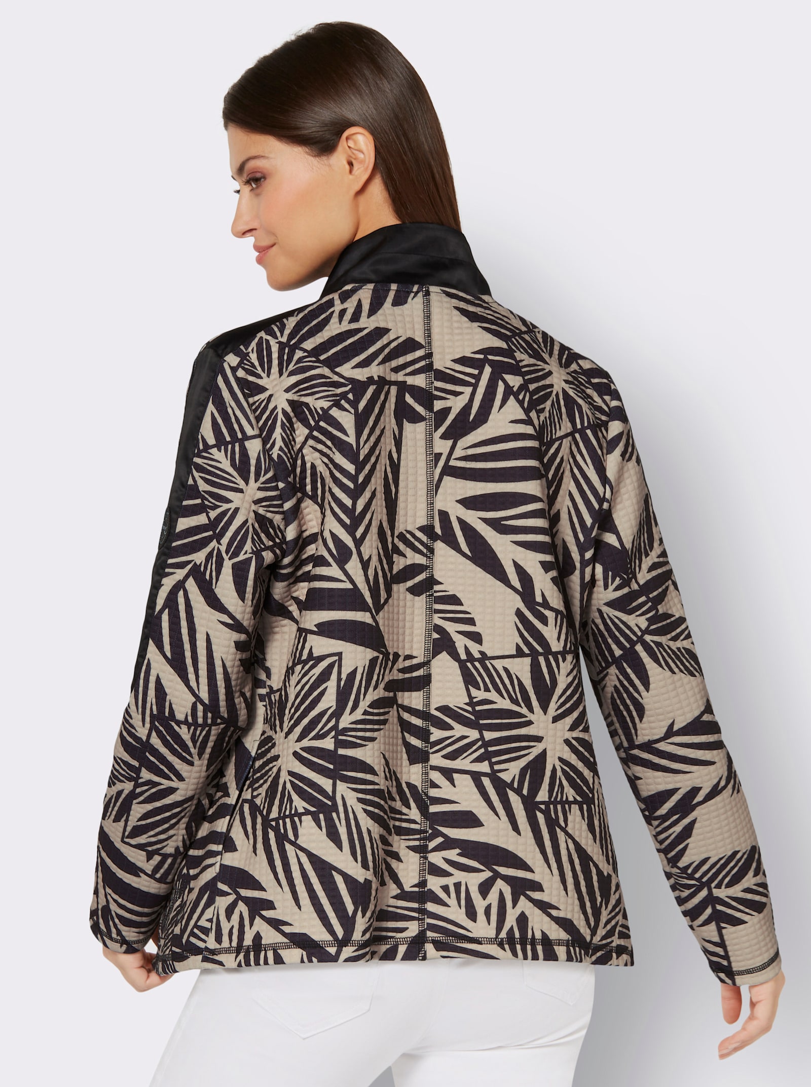 Shirtjacke in Struktur-Qualität, bedruckt - schwarz-sand