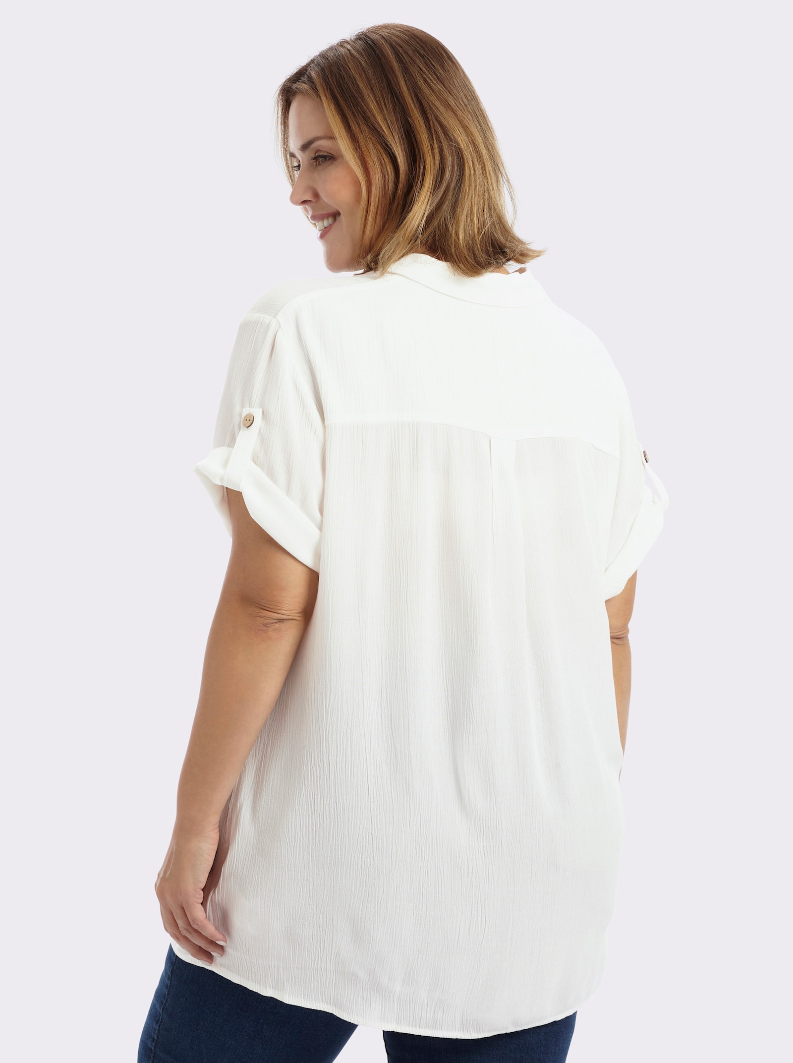 Schlupfbluse mit kurzen, krempelbaren Ärmeln - ecru