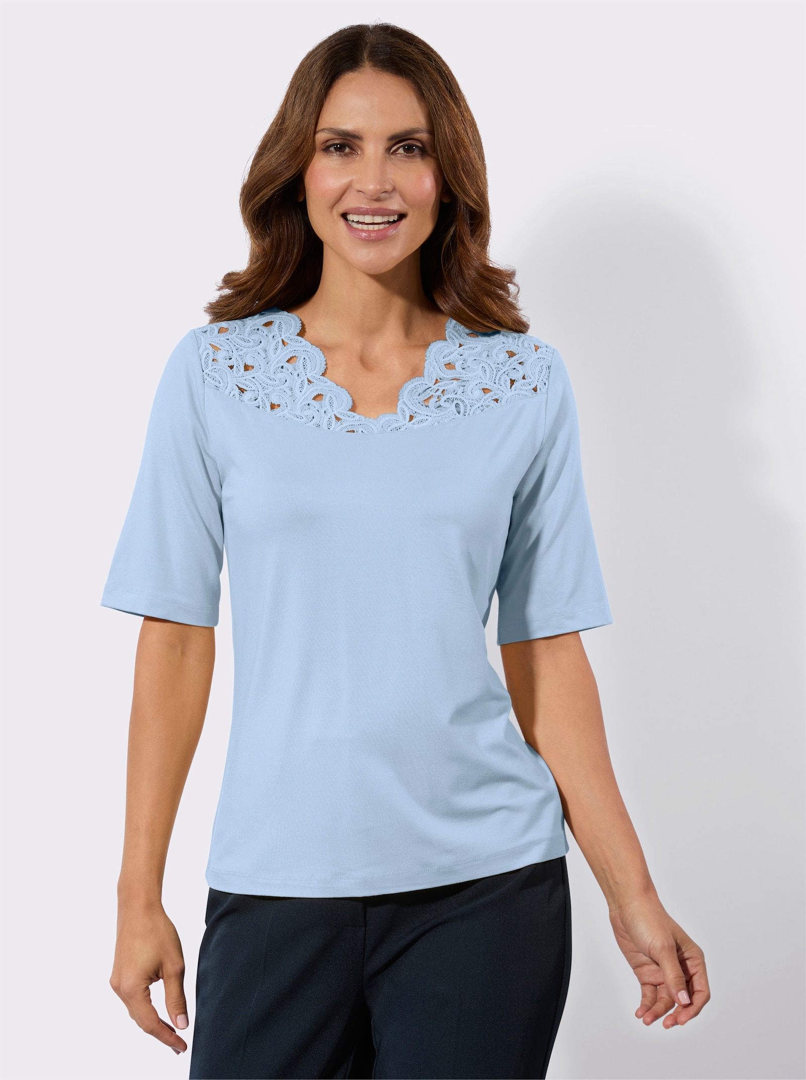 Kanten shirt met langere korte mouwen - ijsblauw