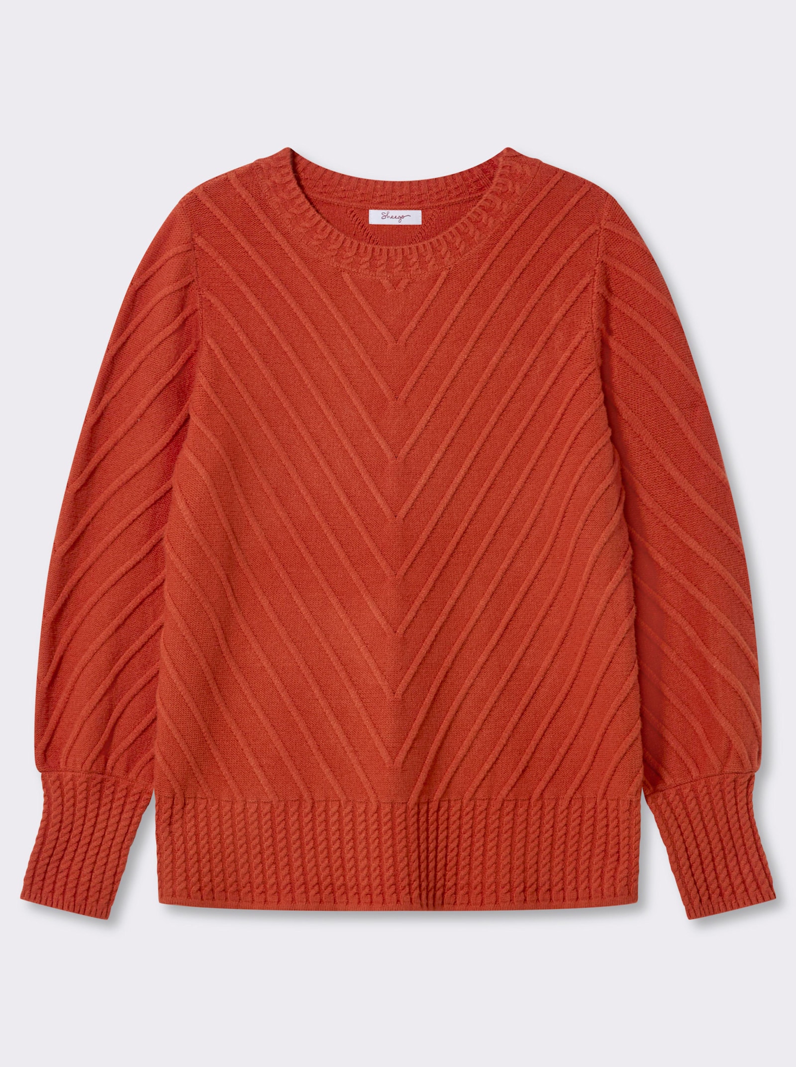 sheego by Joe Browns Langarm-Pullover mit V-Struktur - rostrot