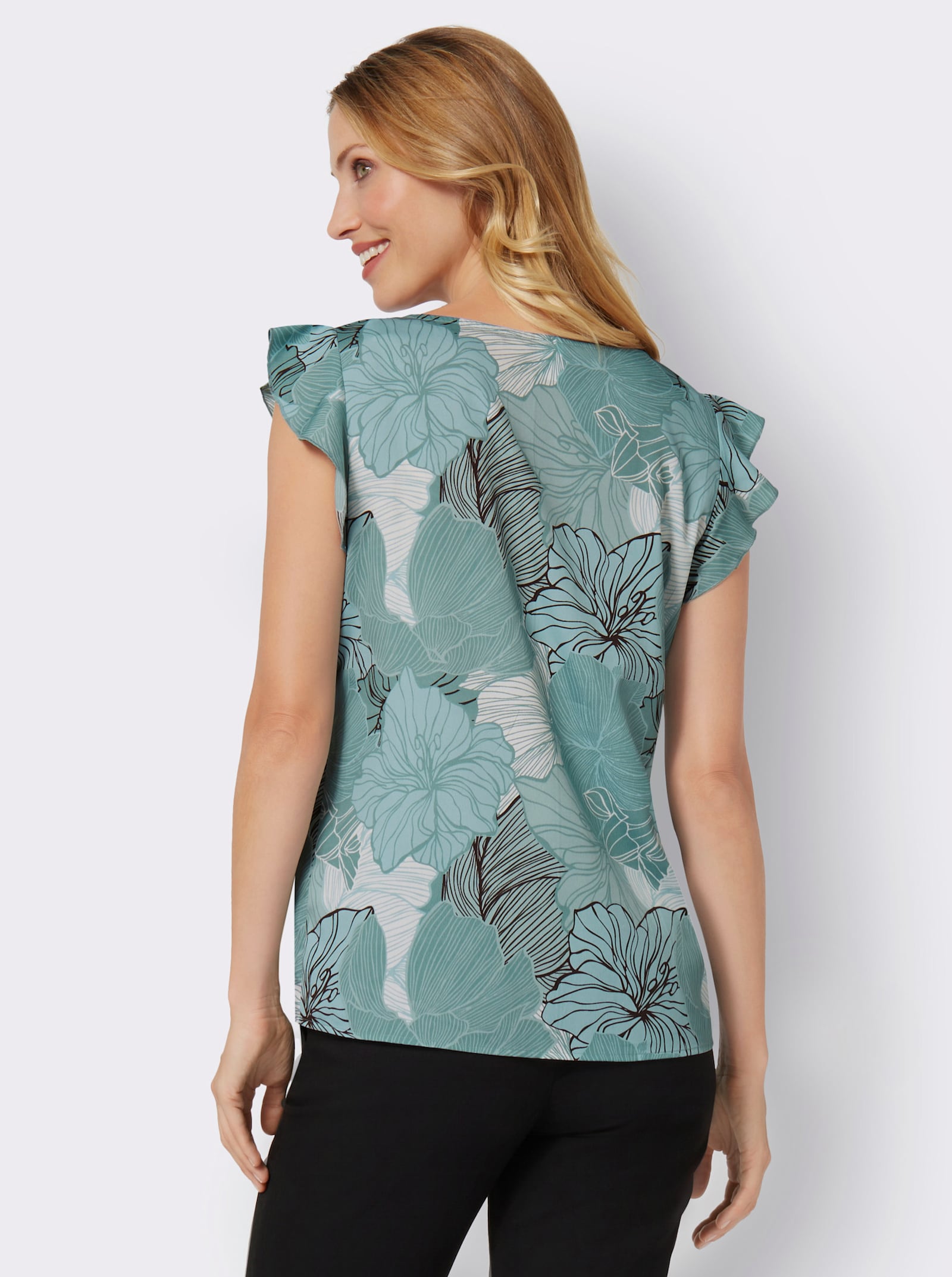 Blusentop mit Flügelärmeln - kalkmint-jade-bedruckt