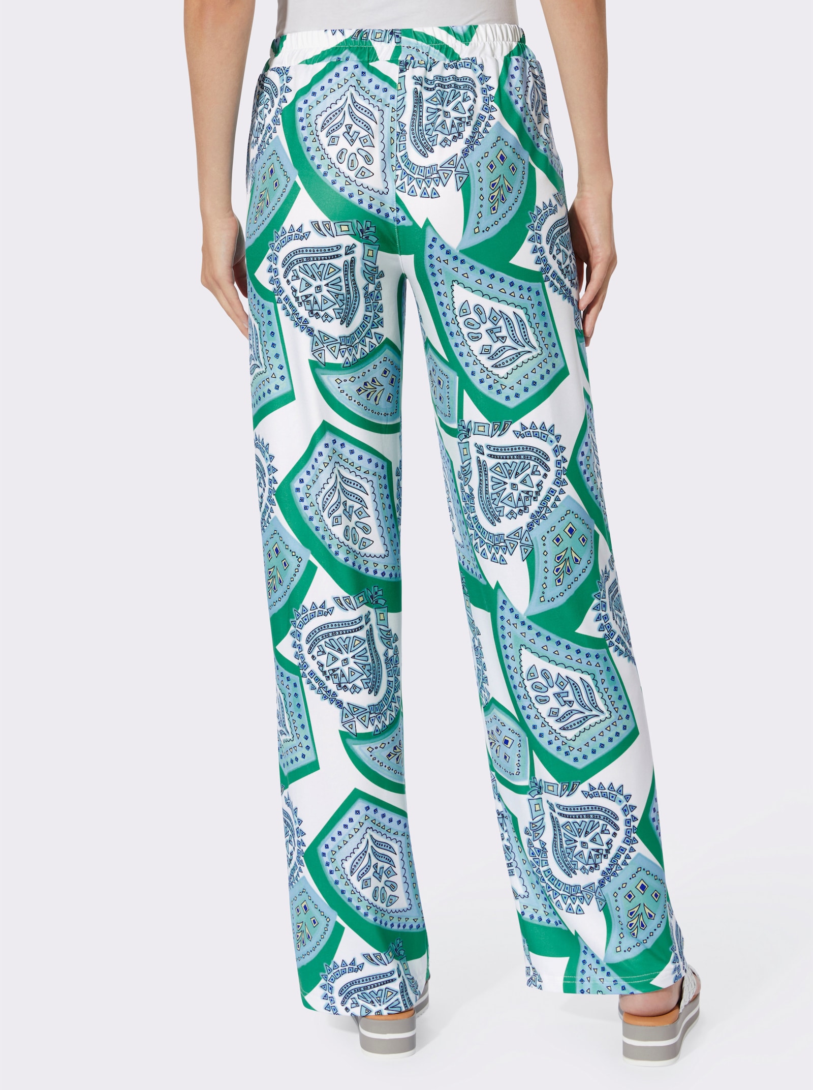 heine Comfortbroek met 2 zakken - blauwgroen/ecru bedrukt