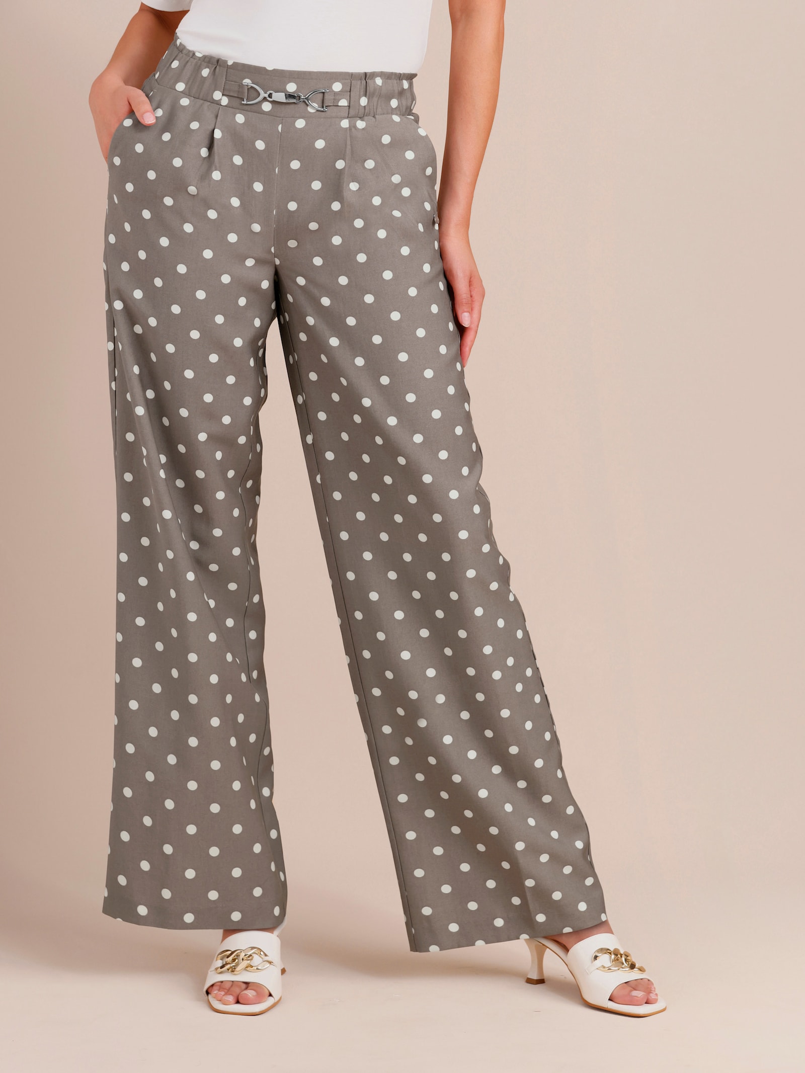 CREATION L PREMIUM Hose in Lyocell-Qualität - taupe-ecru-getupft
