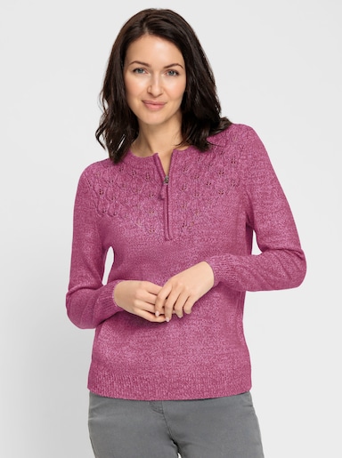 Rundhalspullover - fuchsia-meliert