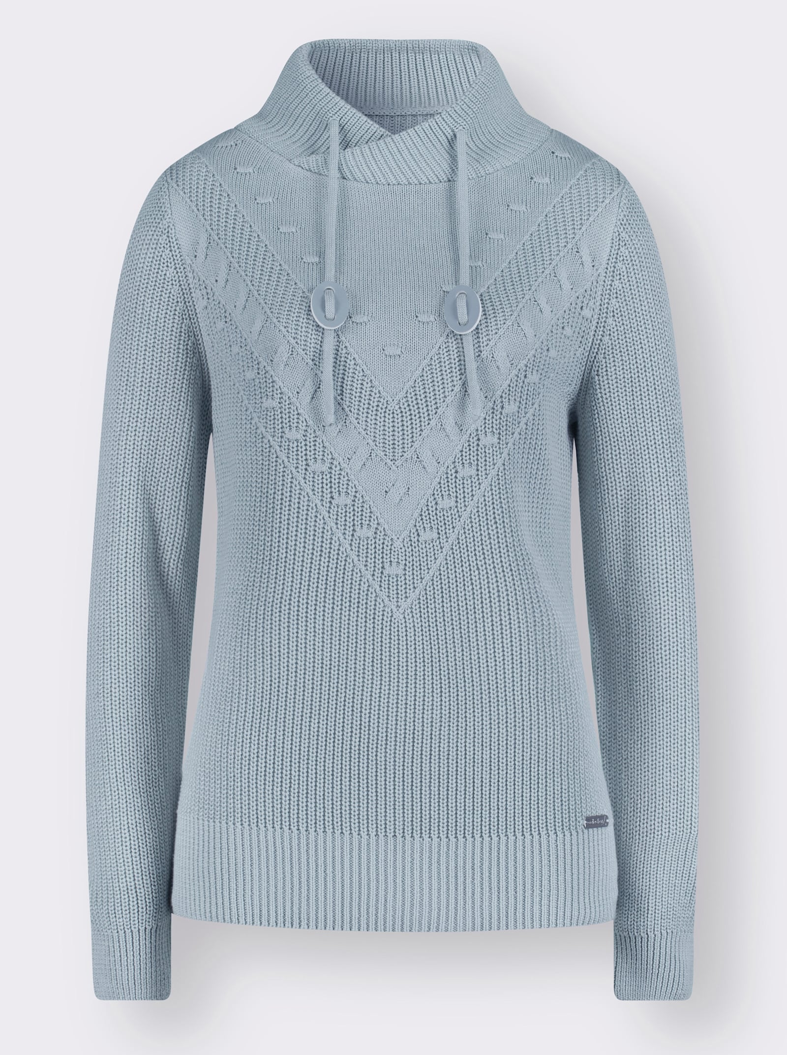 Strickpullover mit überlappendem Stehkragen - hellblau