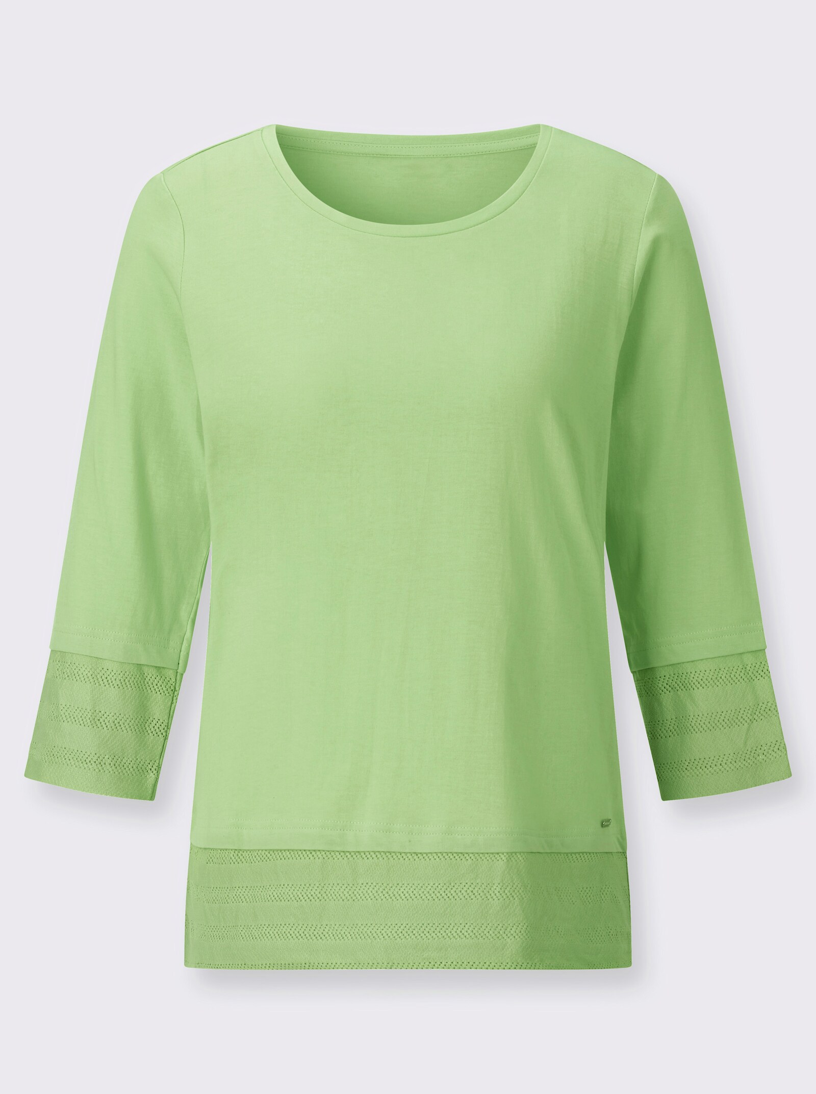 Rundhalsshirt mit Netzeinsätzen - reseda