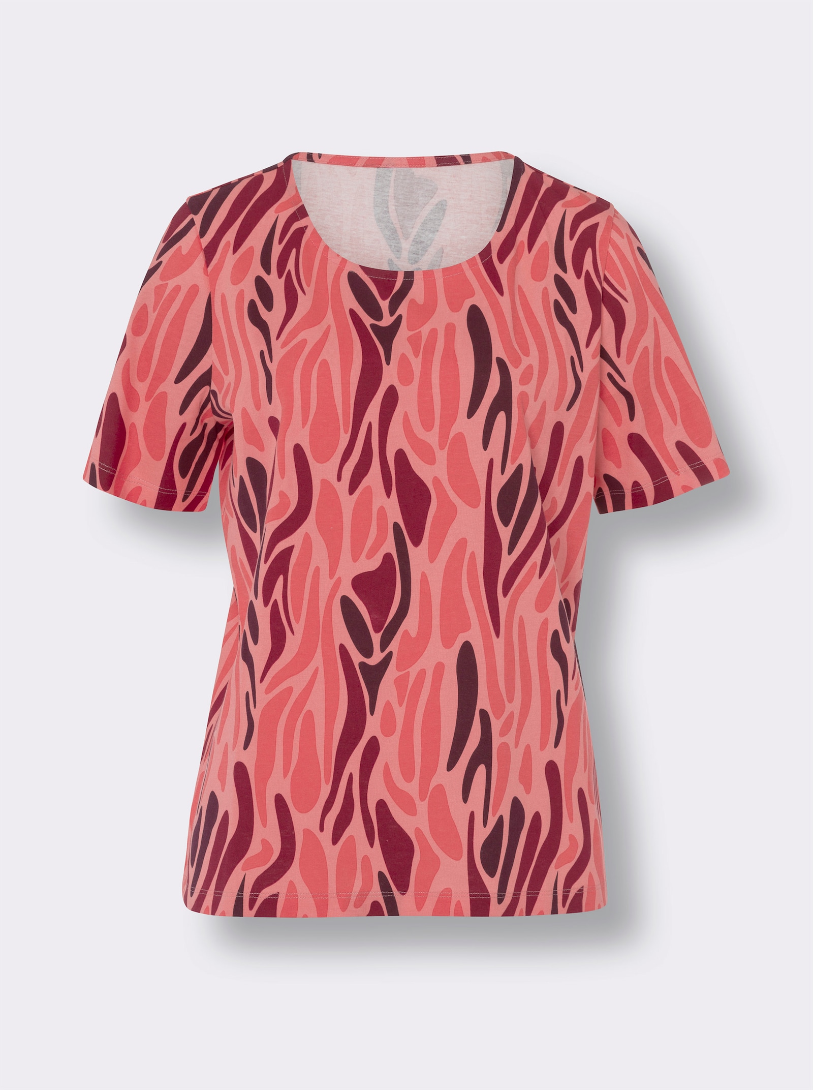Kurzarmshirt mit Print-Dessin - flamingo-dunkelrot-bedruckt