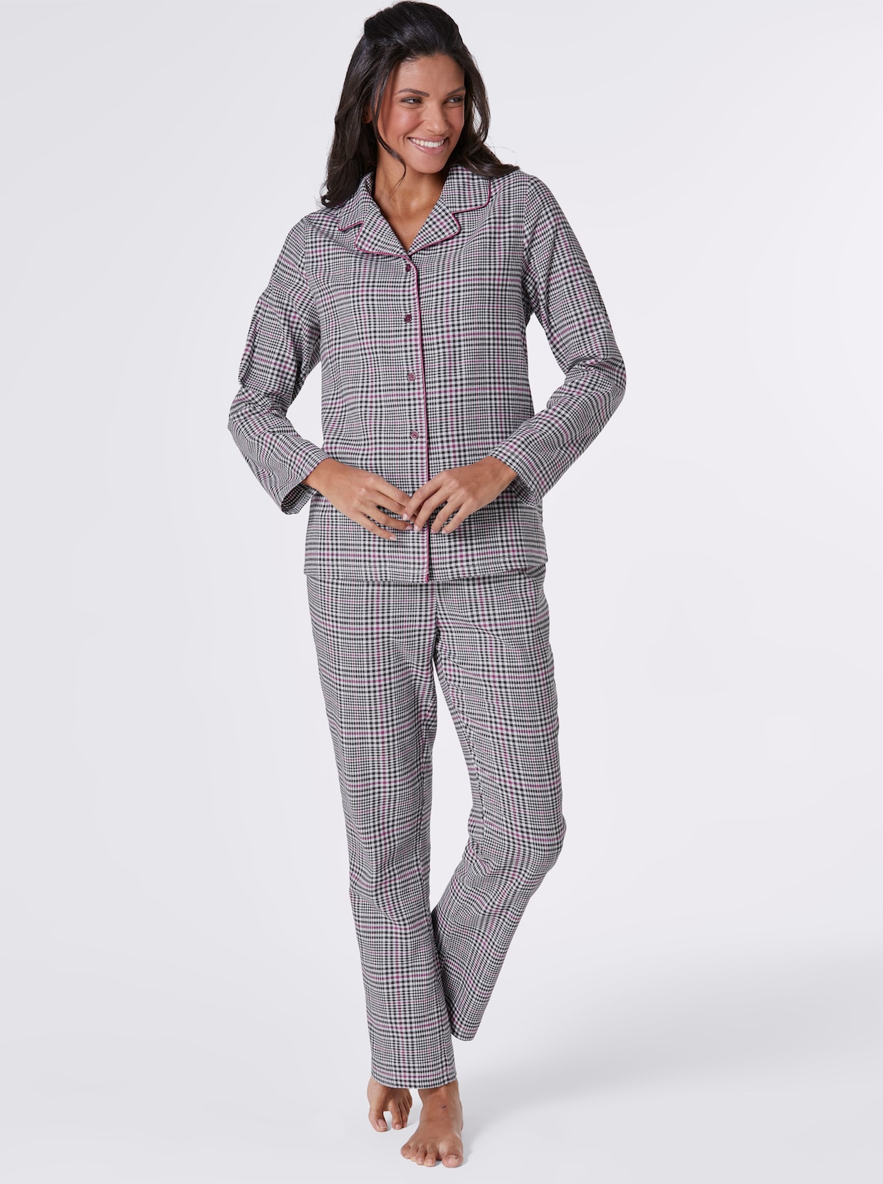 wäschepur Pyjama - graphit-magenta-kariert