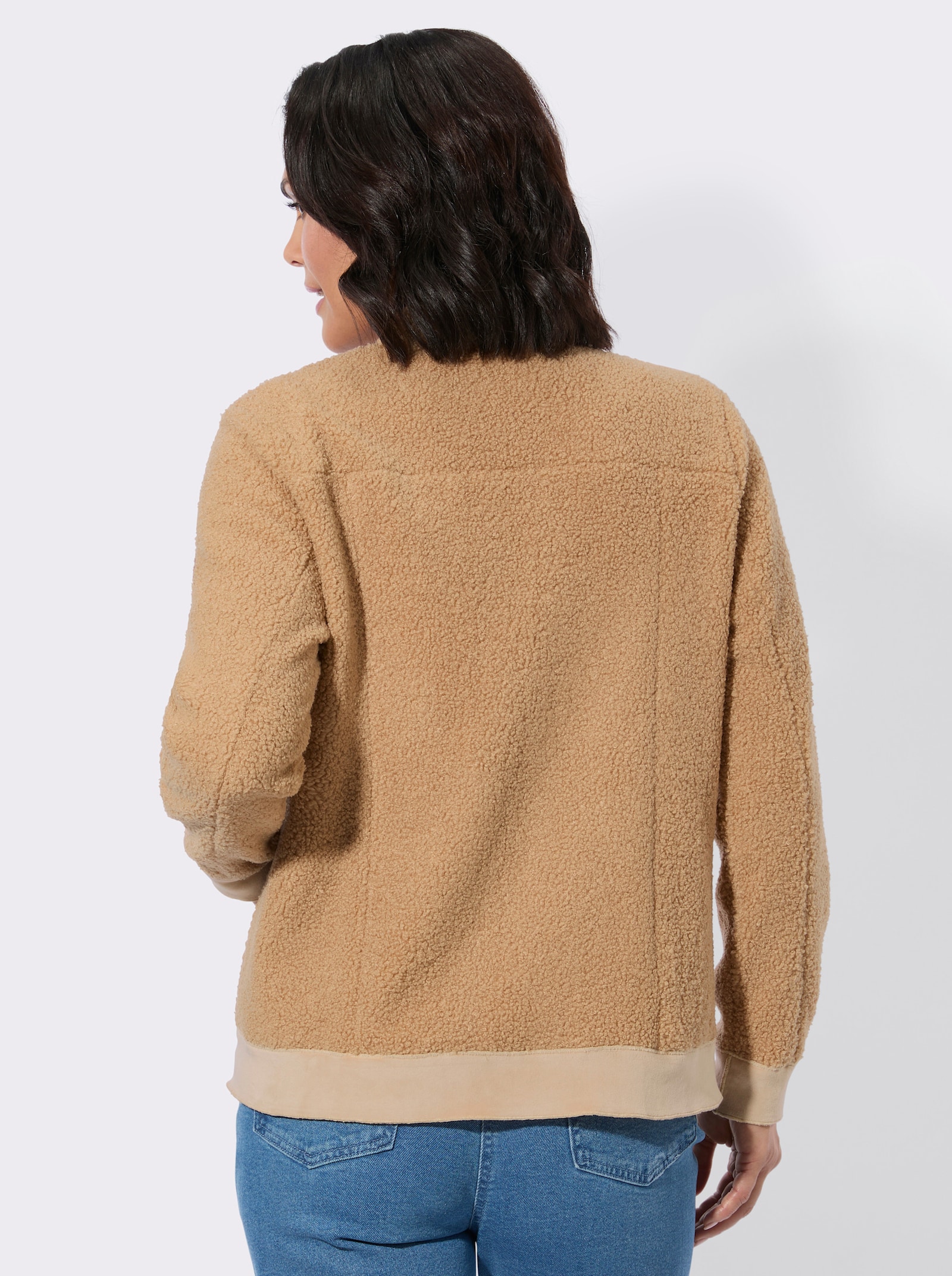 Boucléjacke mit Veloursleder-Opik - camel