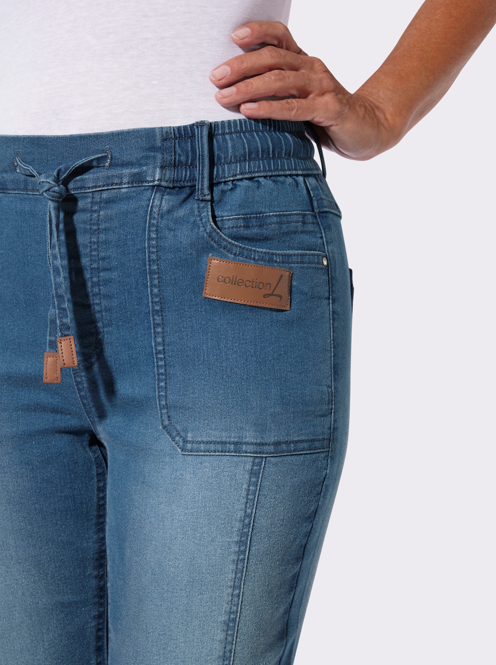7/8-Jeans mit bequemem Schlupfbund - blue-stone-washed