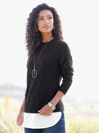 heine 2-in-1-pullover met blouse-inzet - zwart