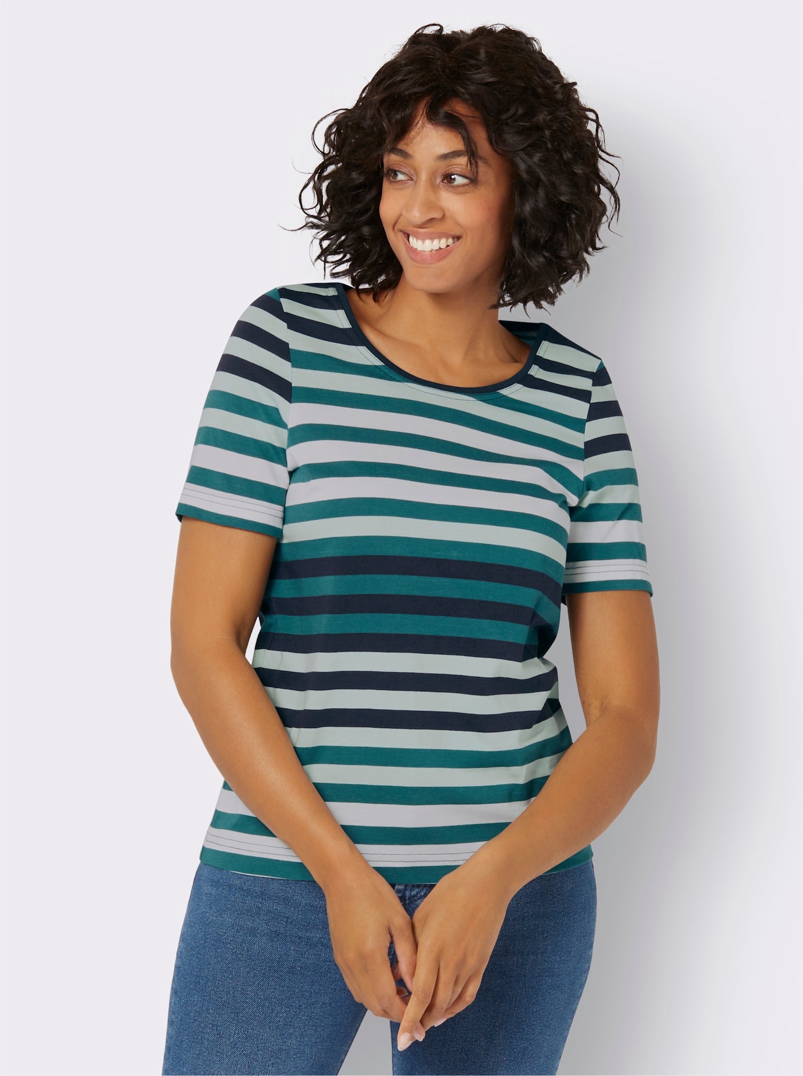 Tričko s krátkým rukávem a vzorem z barvené příze - petrolejová-námořnická modrá-proužek