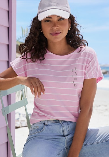 Elbsand Kurzarmshirt - rosé-weiss gestreift