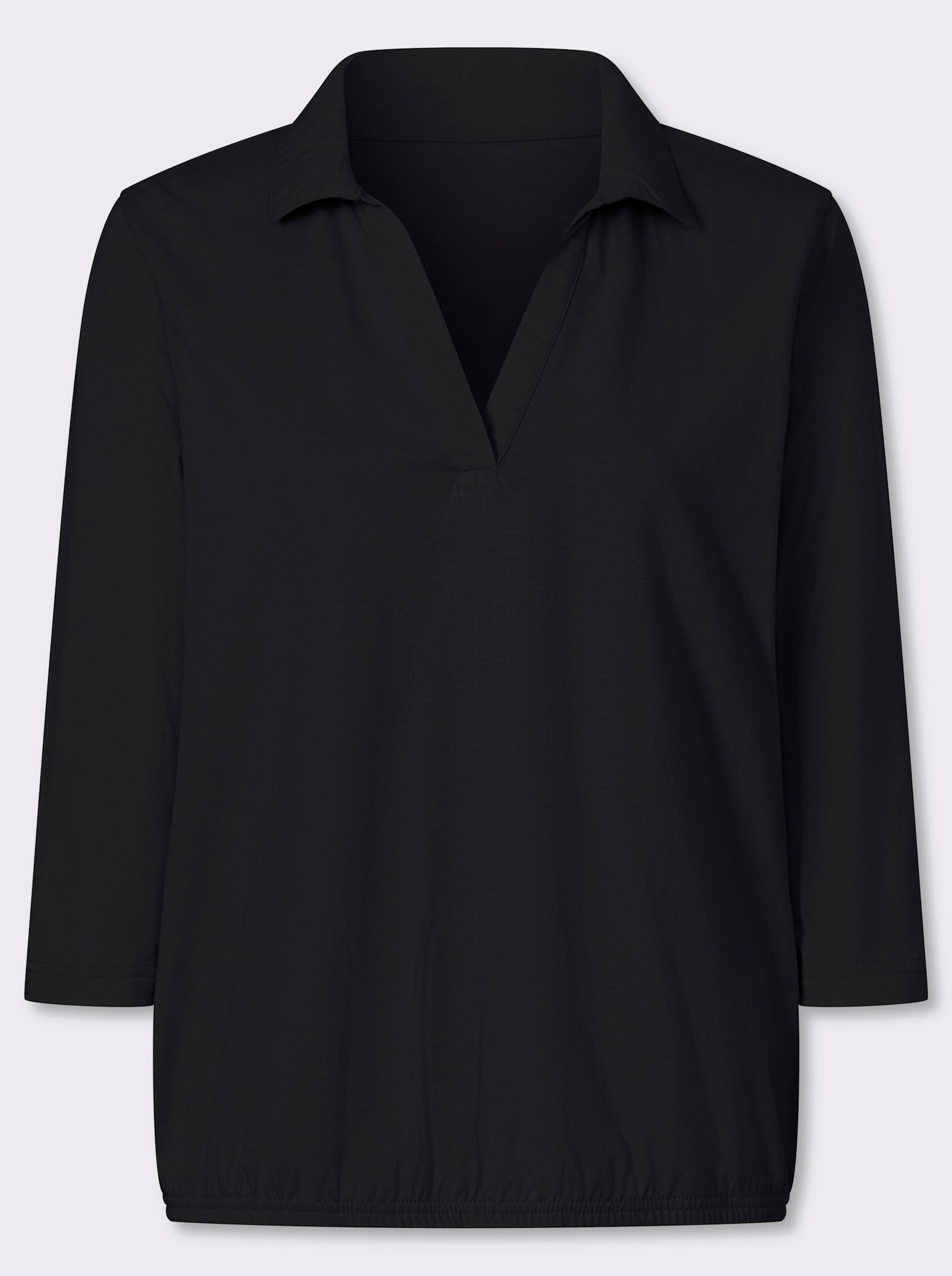 Poloshirt mit Gummizug am Saum - schwarz