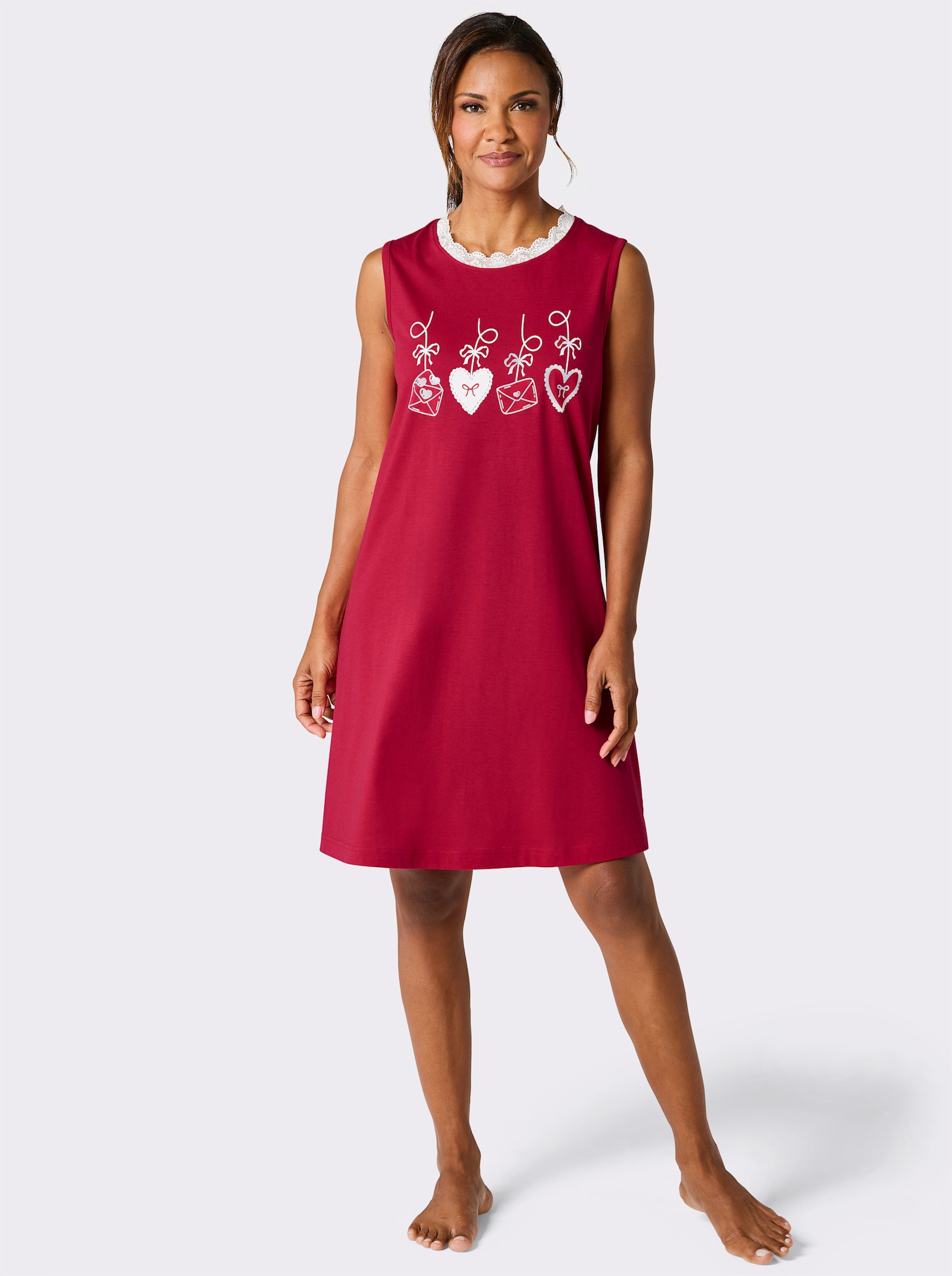 wäschepur Sleepshirt mit Herz-Motiven - rot-weiß