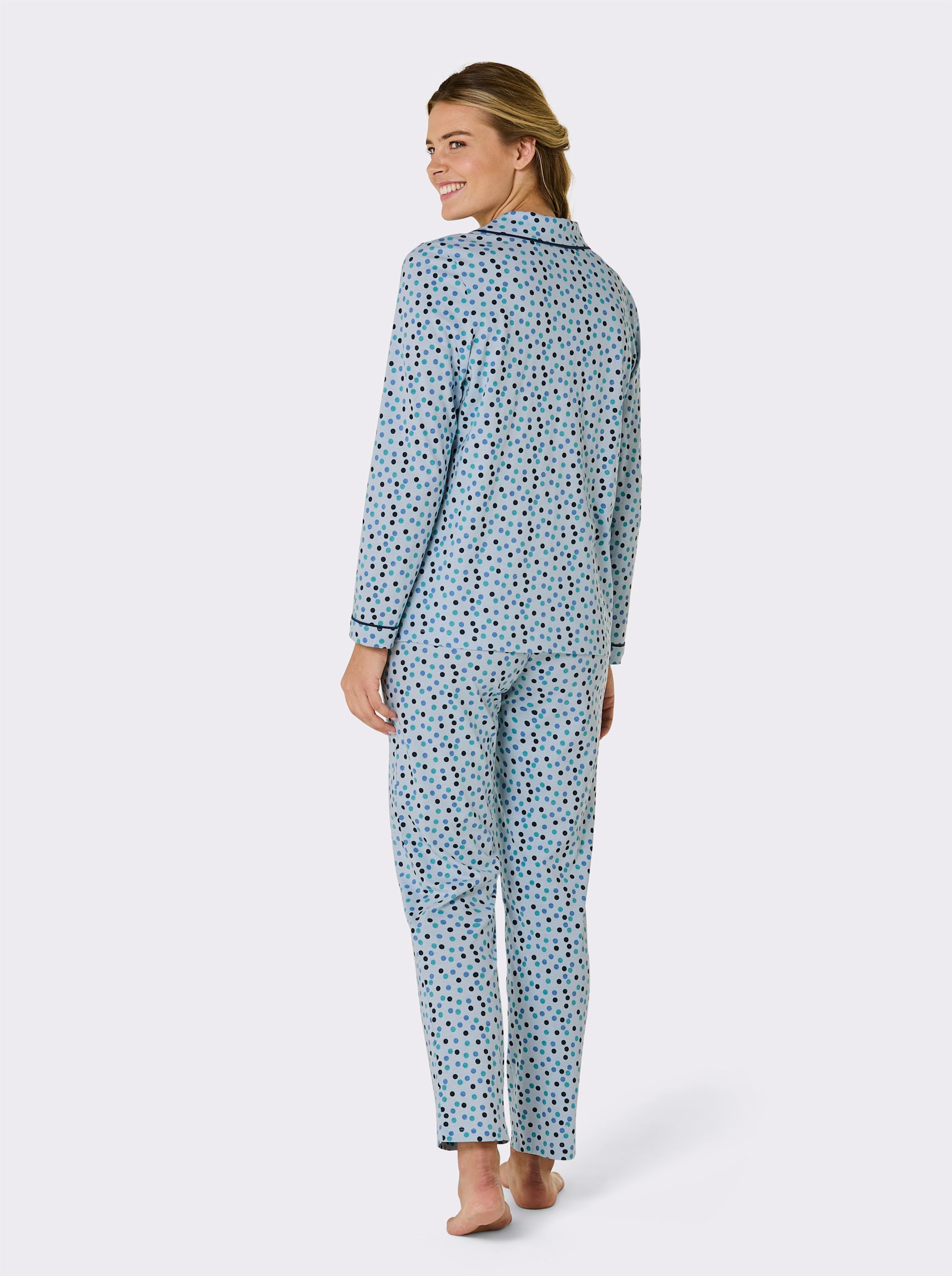 wäschepur Pyjama aus Flanell - hellblau-ozean-getupft