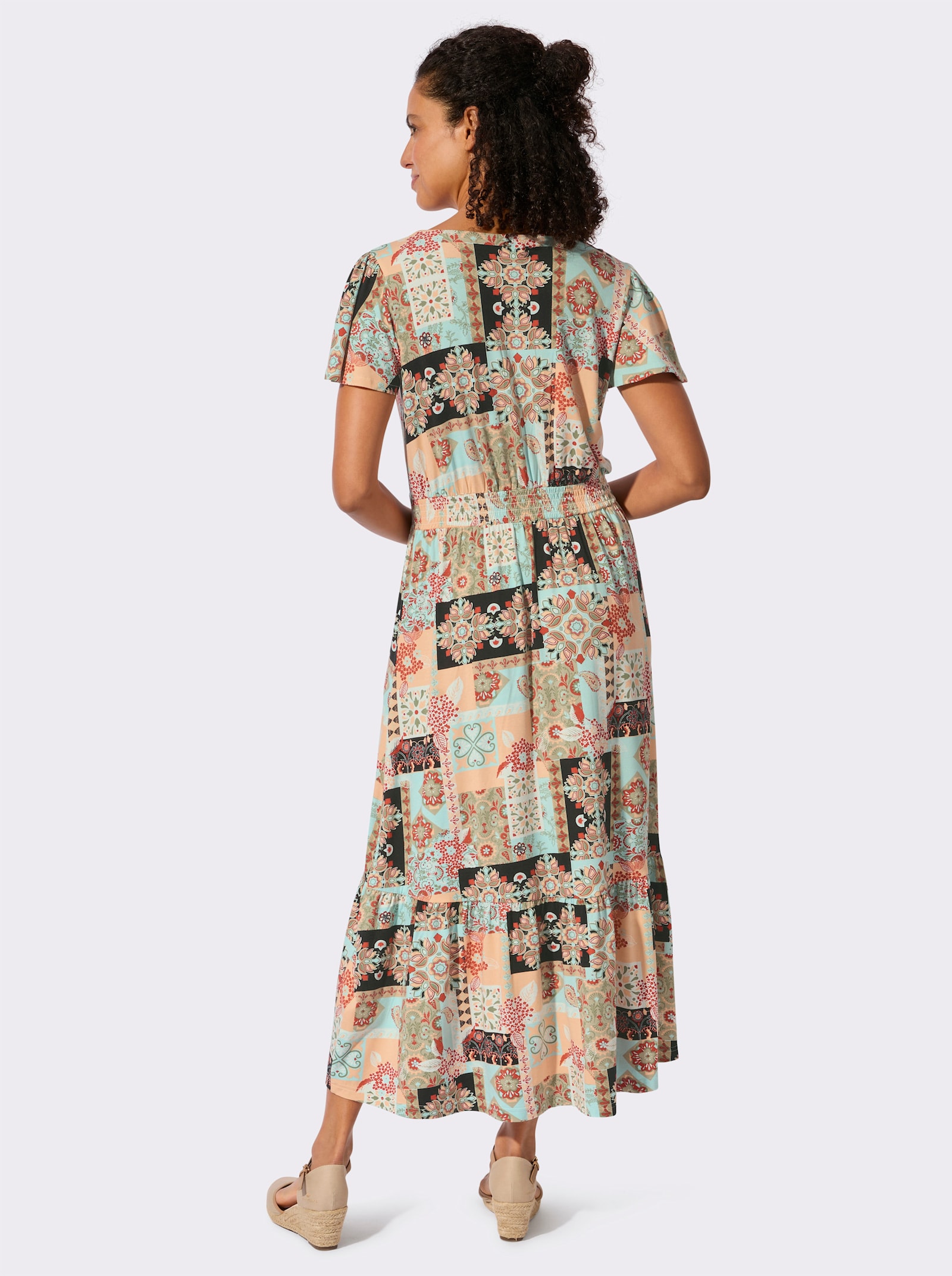 Jerseykleid mit Volants am Saum - mint-apricot-bedruckt