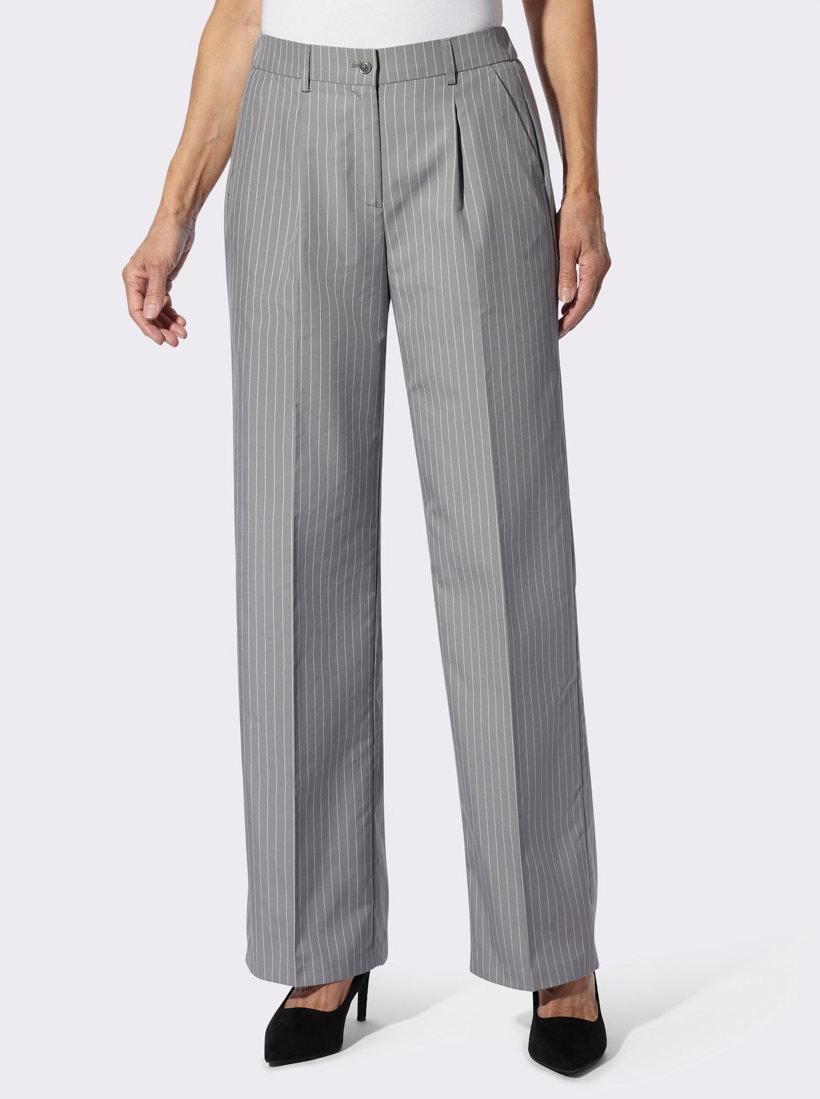 Hose im Nadelstreifen-Dessin - grau-ecru-gestreift