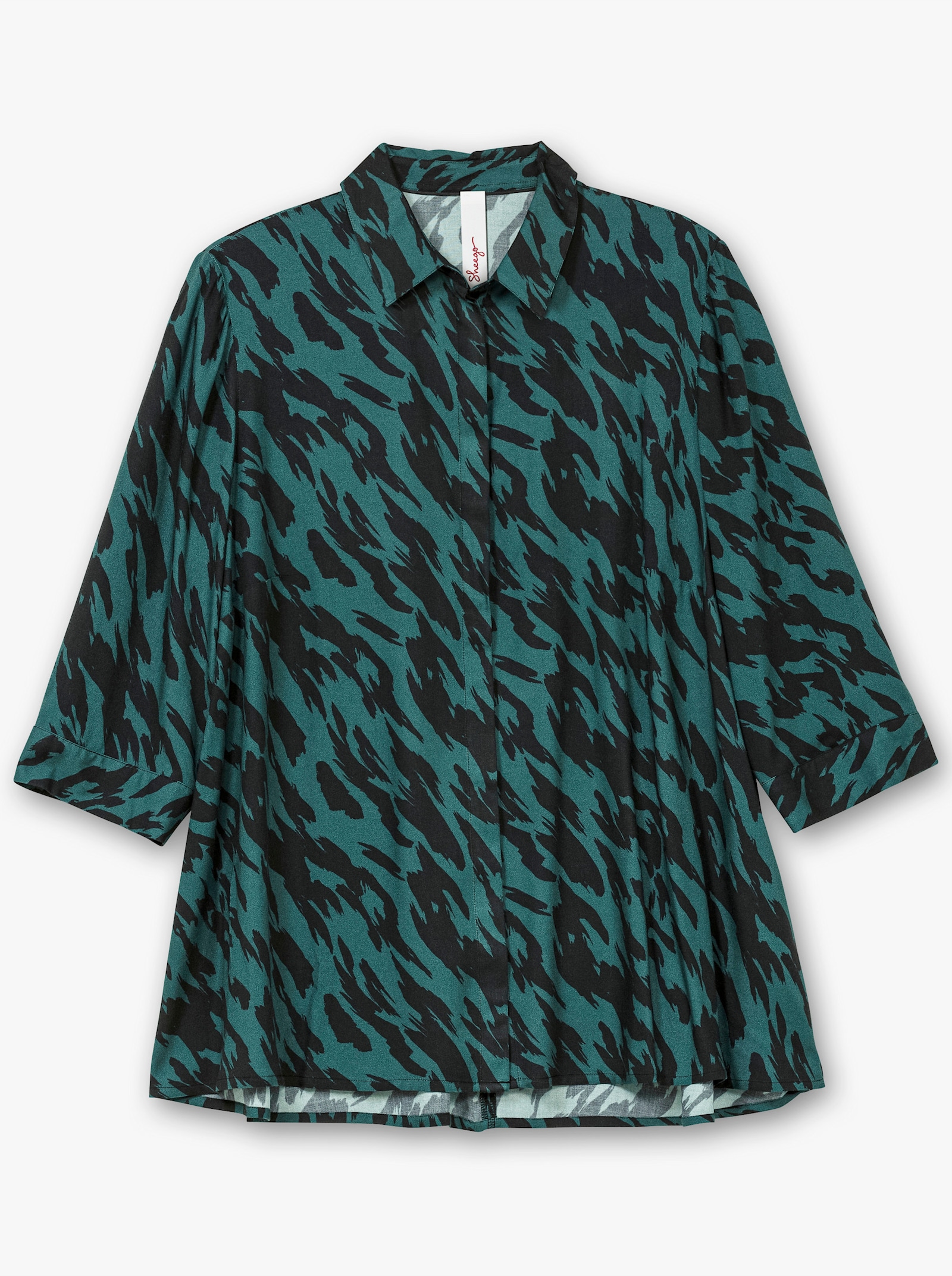 sheego Longbluse mit verlängertem Rückteil - schwarz-gemustert