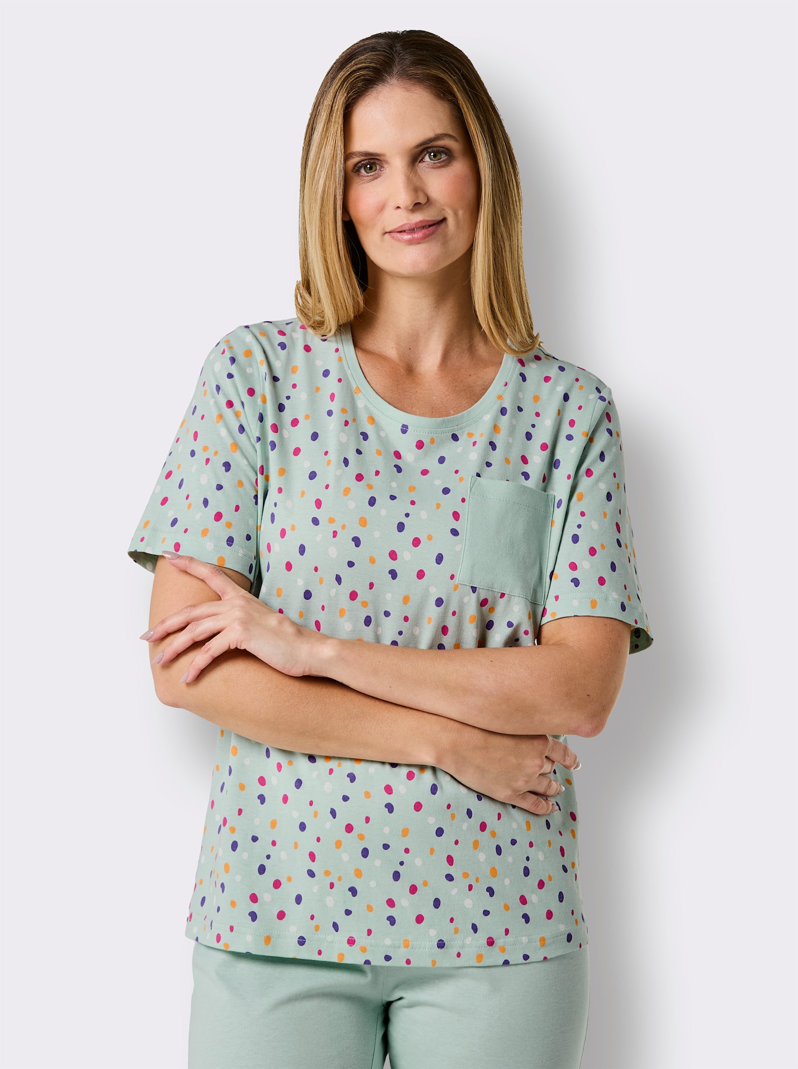 wäschepur Schlafanzug-Shirt - kalkmint-bedruckt