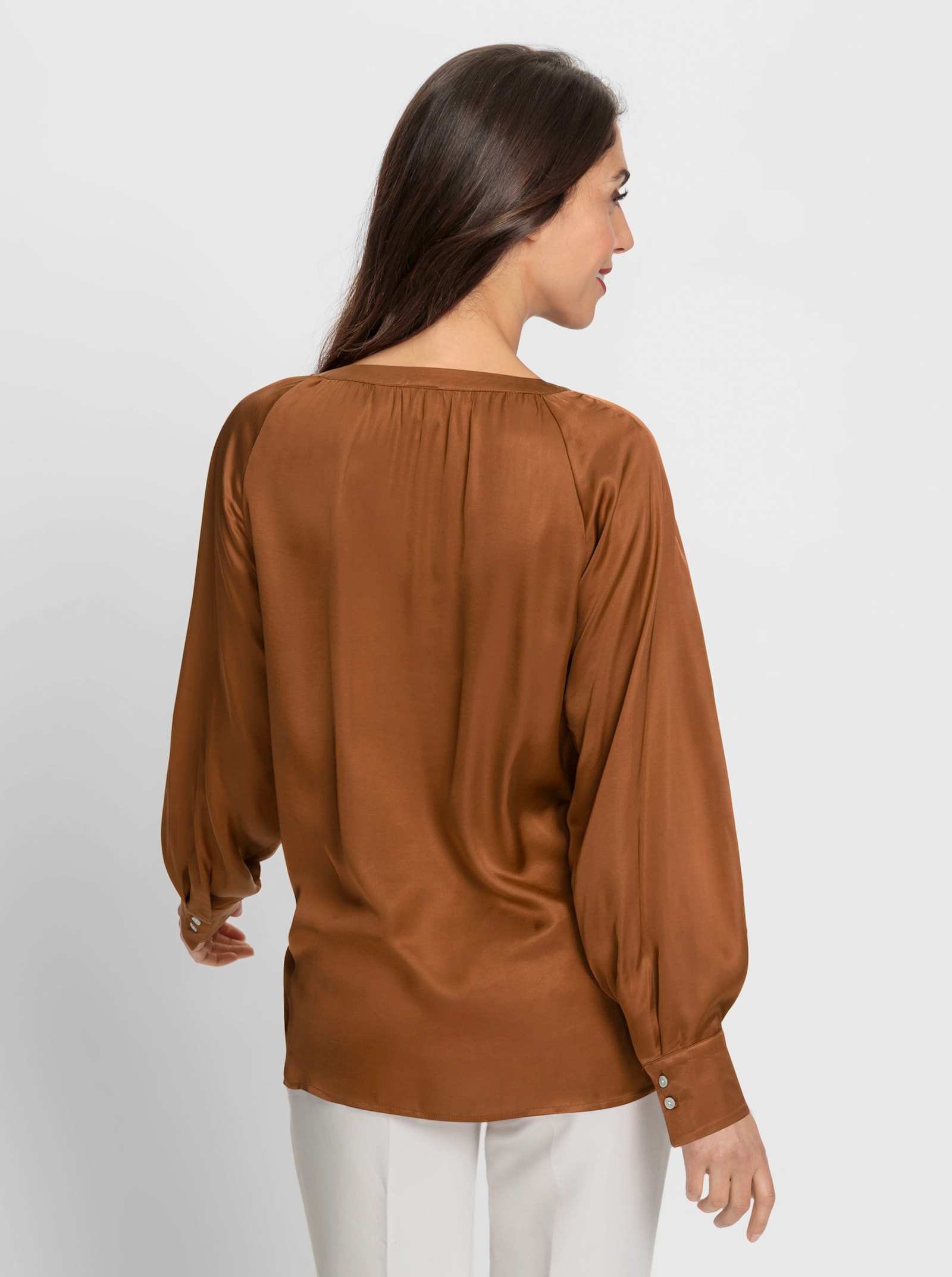 heine Satinbluse mit Raffung, reine Viskose - cognac
