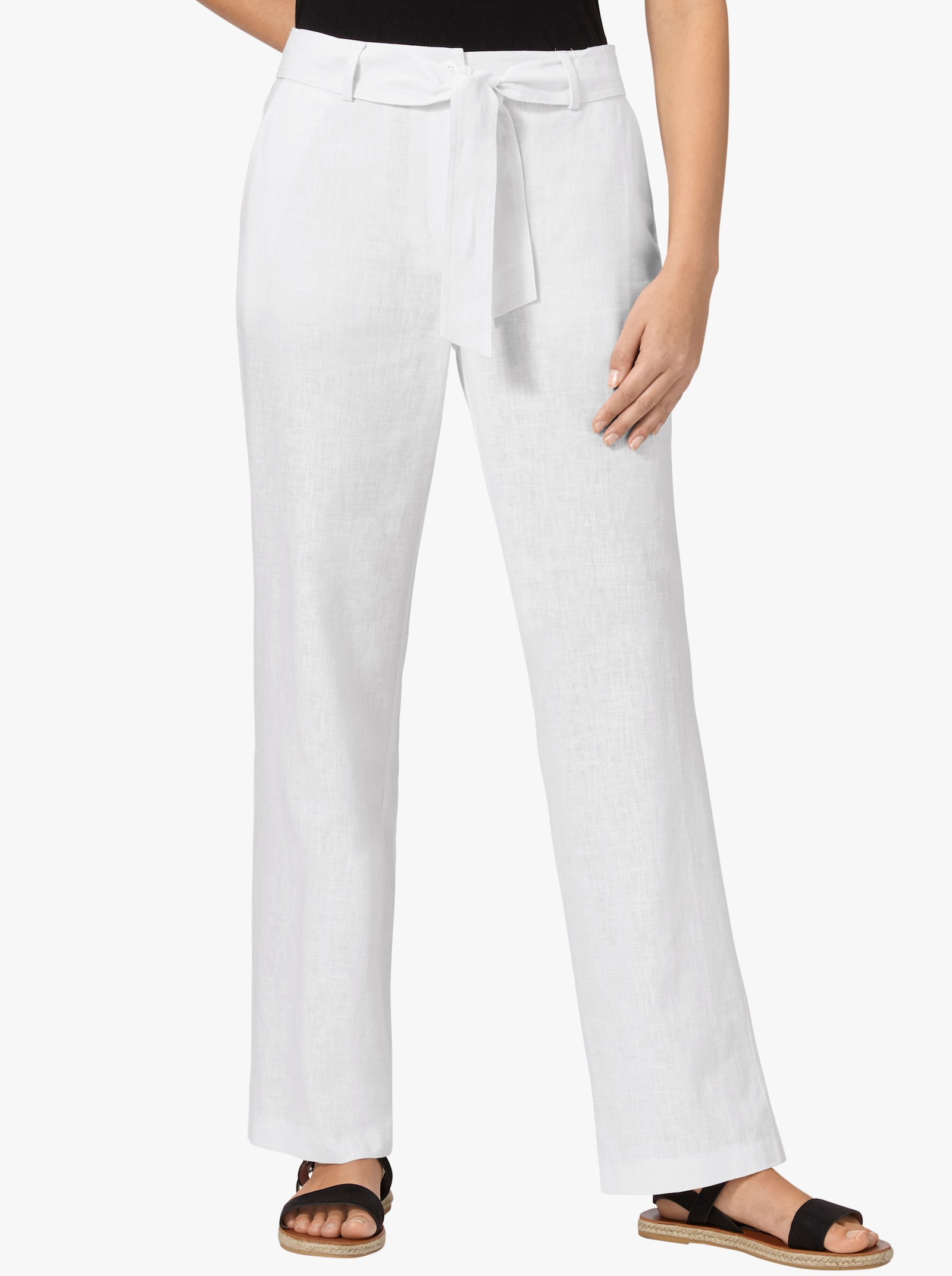 Palazzohose mit Bindegürtel - ecru