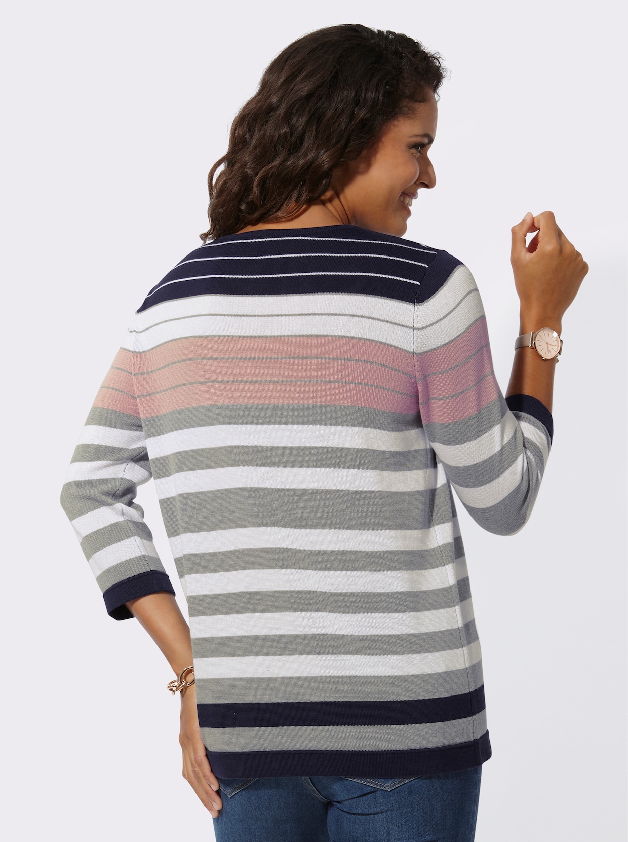 Pullover met ronde hals - hortensia/wit gestreept