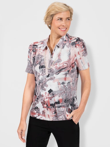 Poloshirt mit Druck-Dessin allover - puder-steingrau-bedruckt
