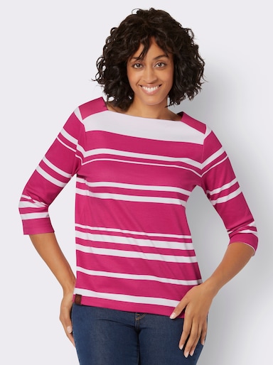 Rundhalsshirt mit Karree-Ausschnitt - fuchsia-weiß-gestreift