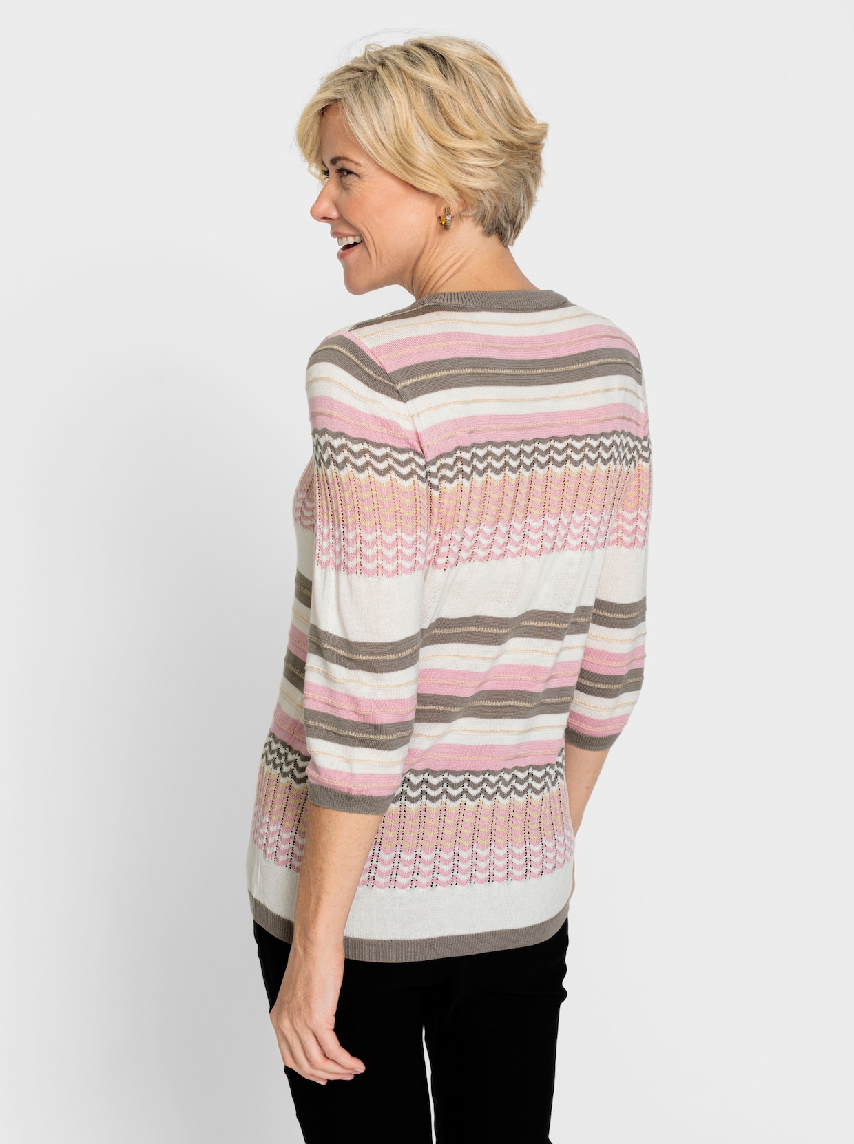 Pullover met ronde hals - roze/ecru gedessineerd