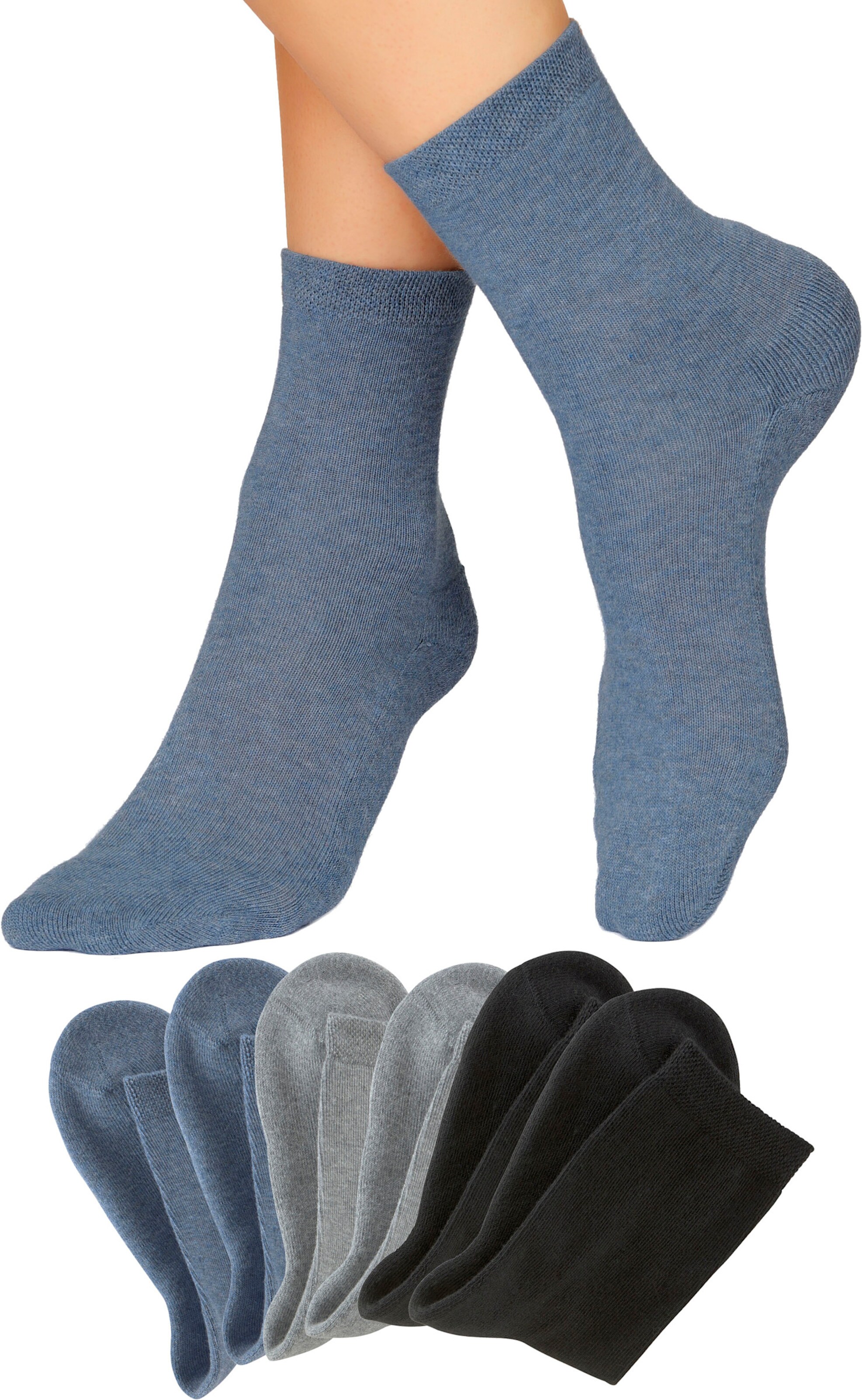 SCHWARZ ROT günstig Kaufen-Socken in 2x schwarz, 2x jeans-melange, 2x grau-melange von H.I.S. Socken in 2x schwarz, 2x jeans-melange, 2x grau-melange von H.I.S <![CDATA[Unifarbene Socken von H.I.S im praktischen 6er-Pack. Nahtlose Verarbeitung für mehr Komfort. Wärmende Frotteeso