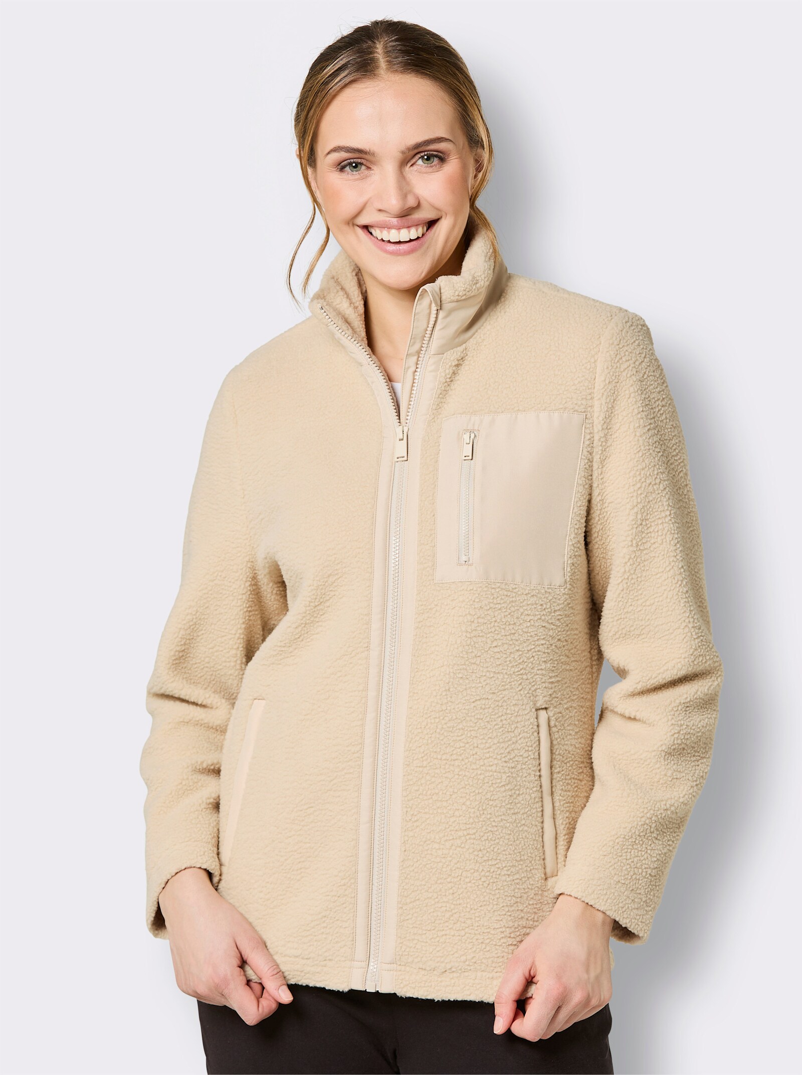 Catamaran Sports Teddy-Jacke mit 3 Reißverschluss-Taschen - sand