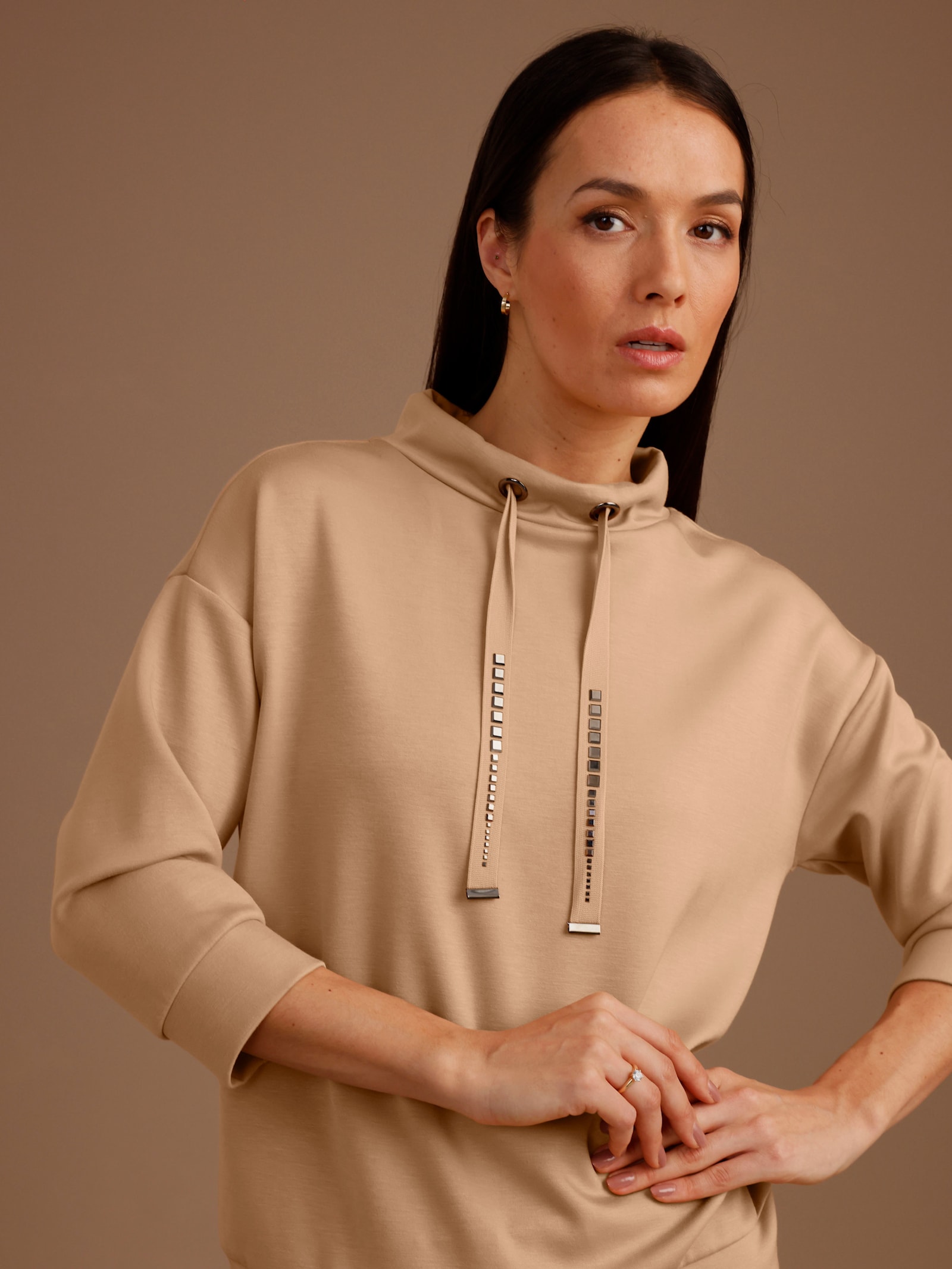 CREATION L PREMIUM Sweatshirt mit Bindebändern - camel