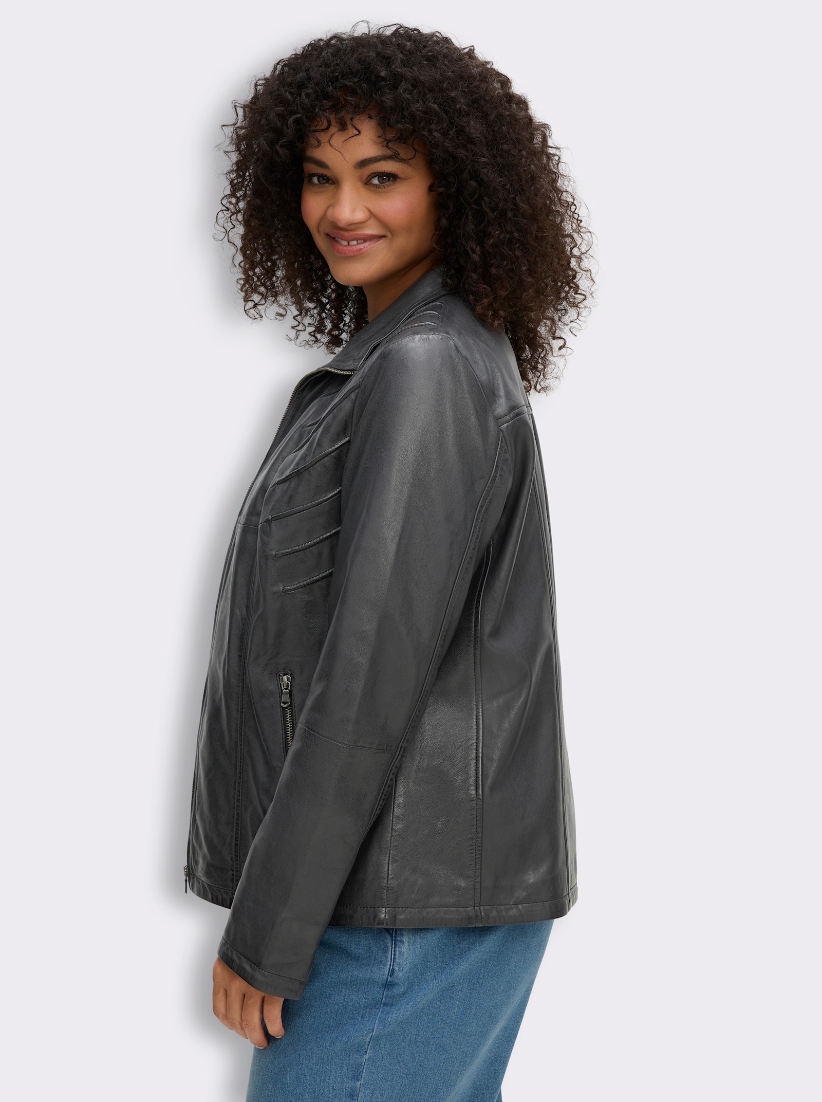 Mainpol Lederjacke aus Lammnappa - anthrazit