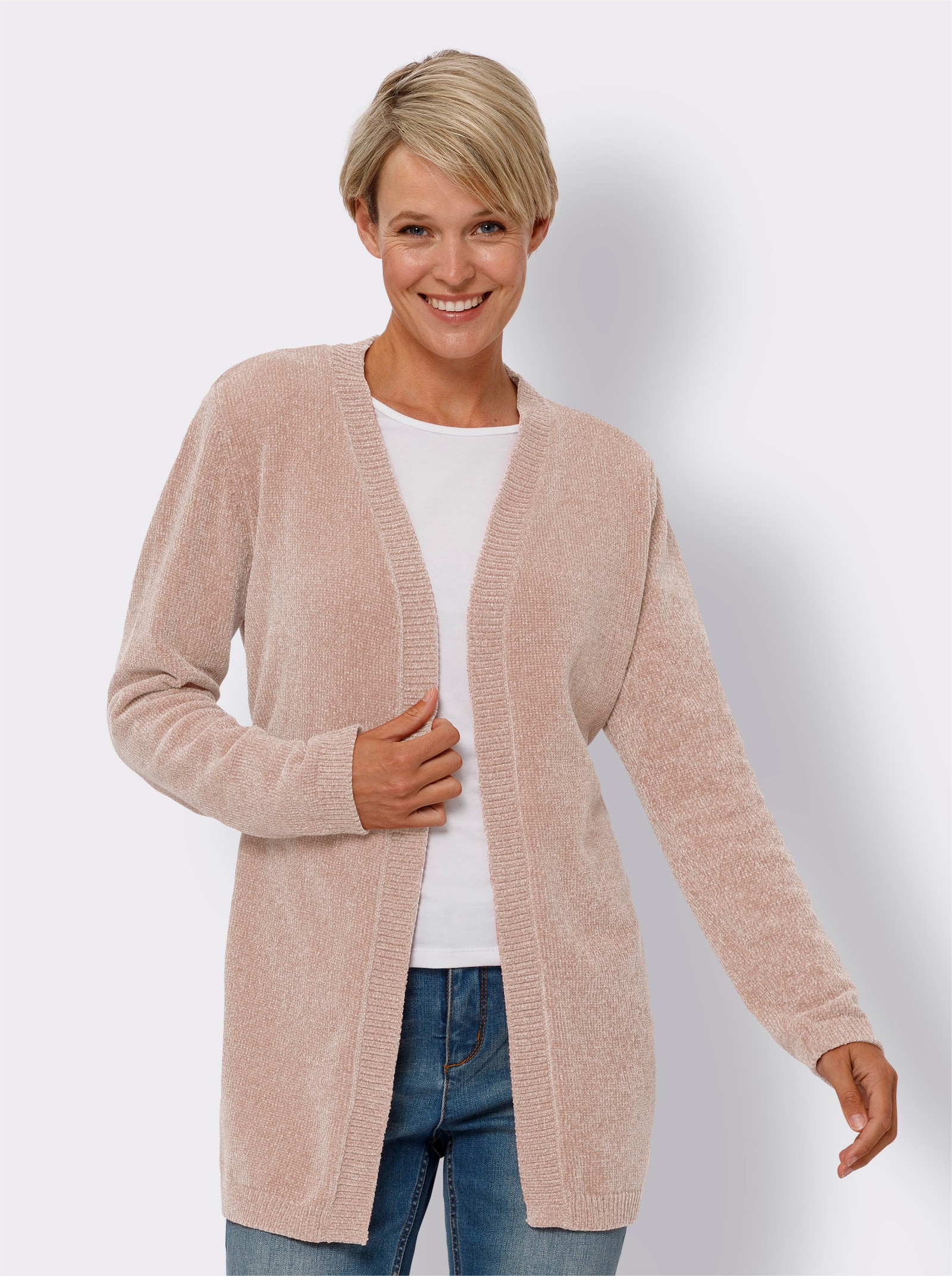 Strickjacke in Chenille-Qualität - puder