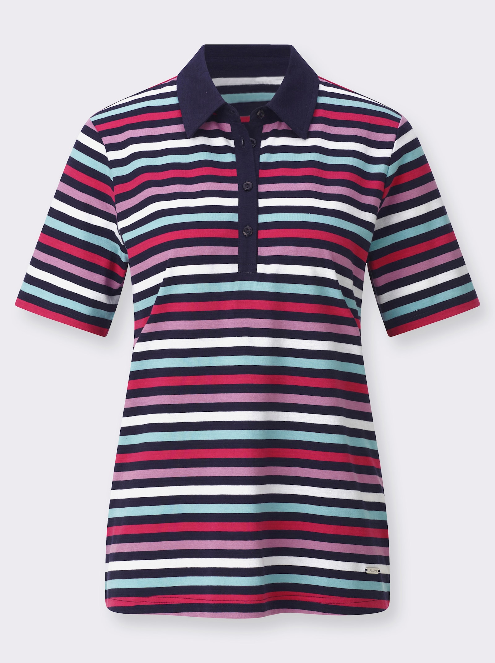 Poloshirt im garngefärbten Ringelmuster - marine-fuchsia-geringelt