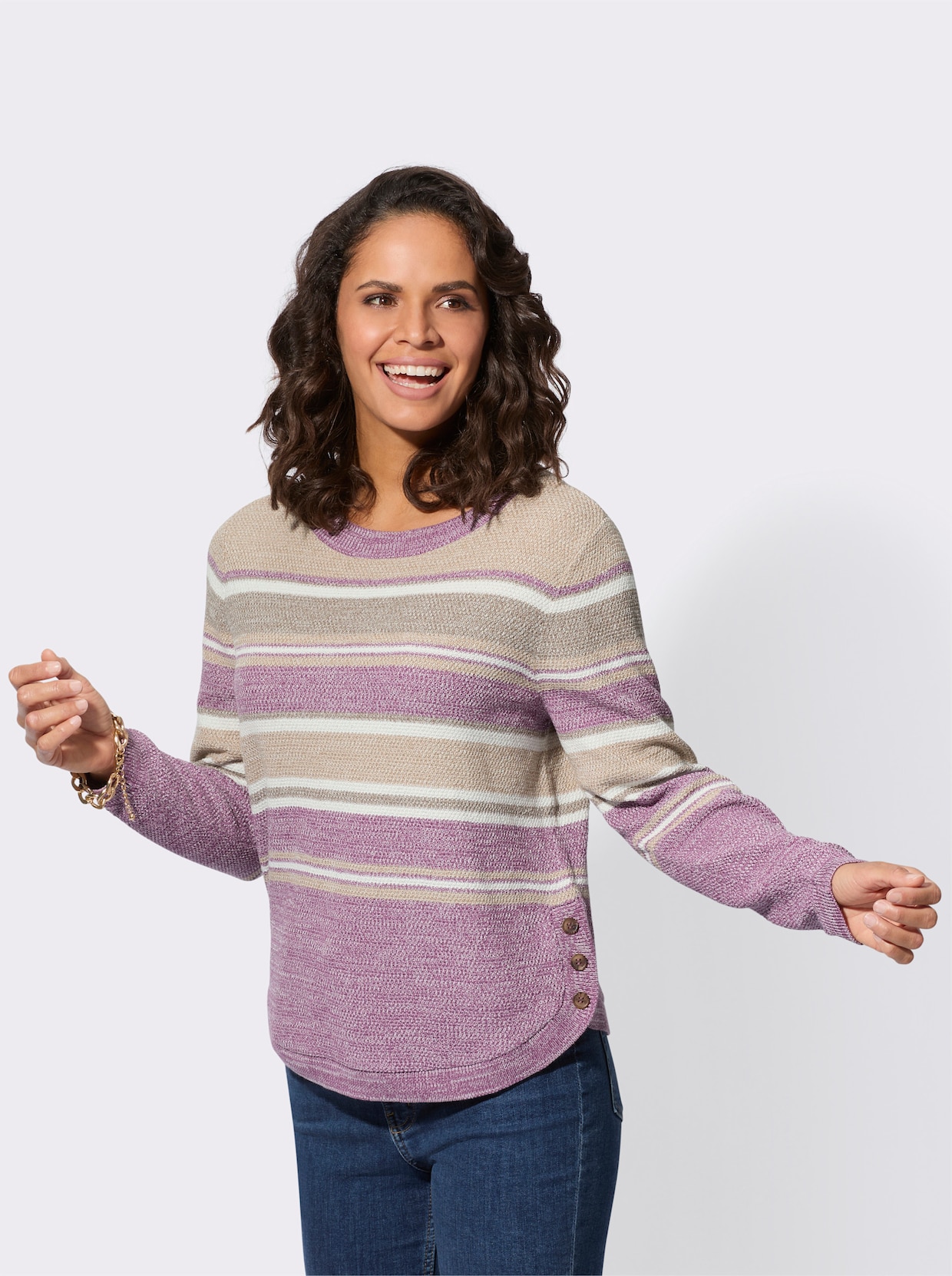 Langarm-Pullover - violett-sesam-geringelt