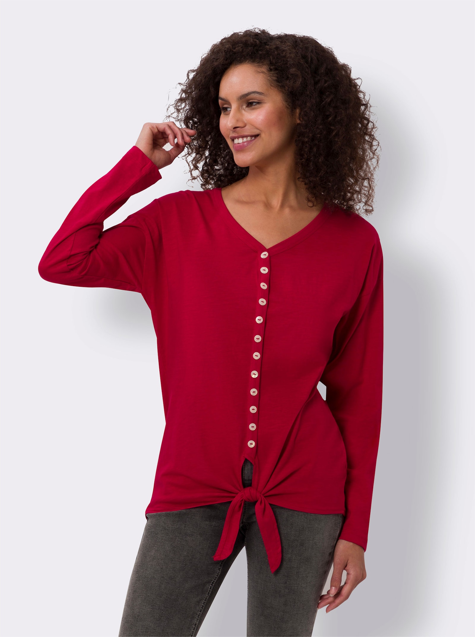 heine Langarmshirt mit Saum zum Knoten - rot
