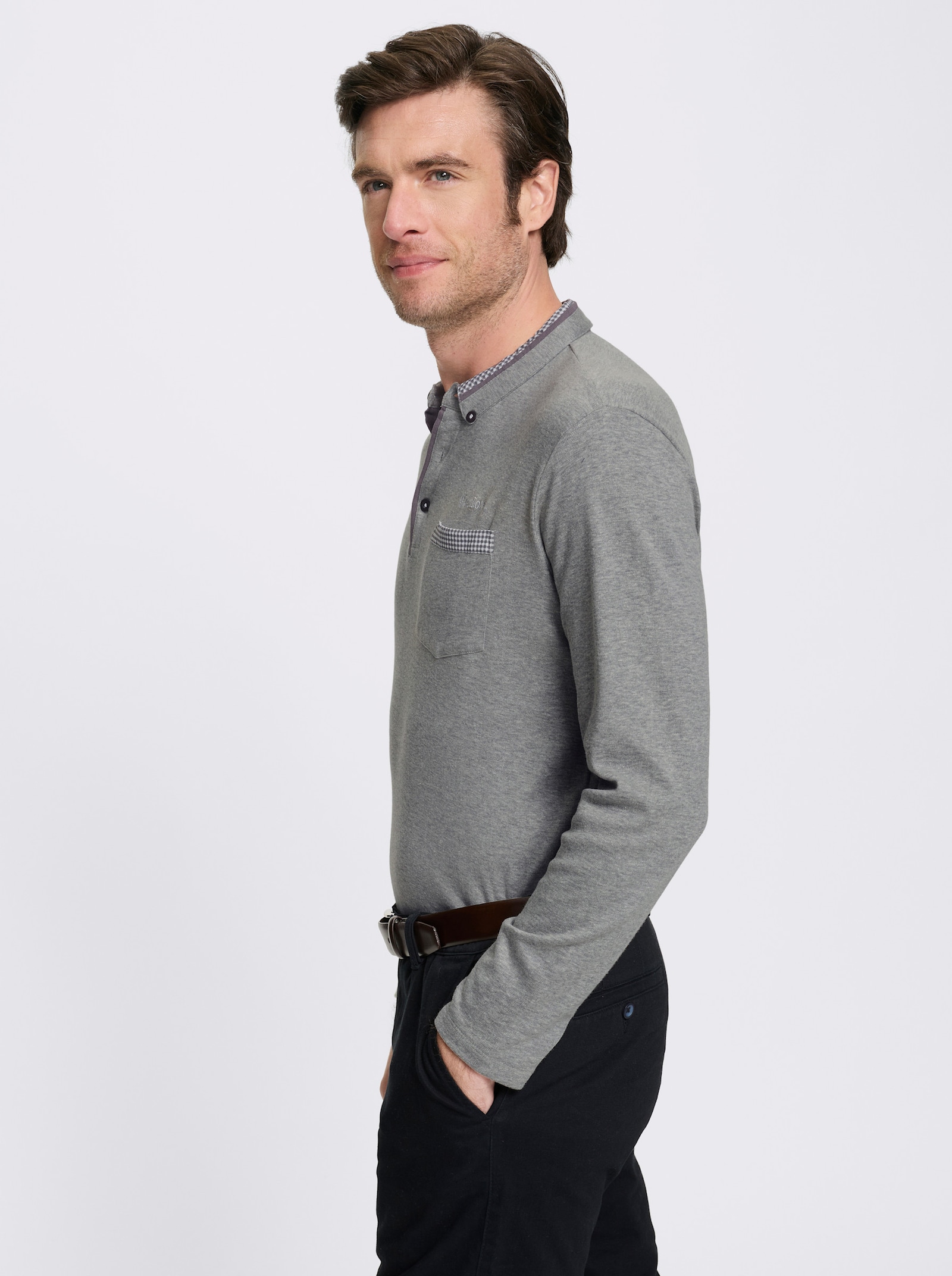 Marco Donati Langarmshirt mit Button-Down-Kragen - grau-meliert