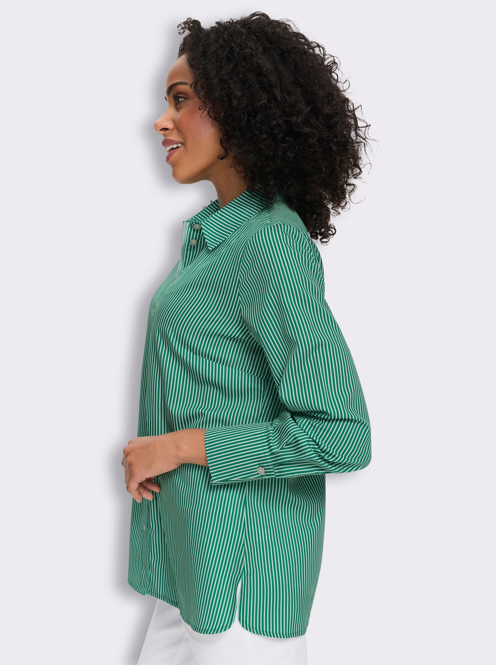 Longbluse mit Längsstreifen, pflegeleicht - grün-ecru-gestreift